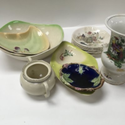 Two boxes containing ceramics and other oddments swell as some royal Doulton plates.