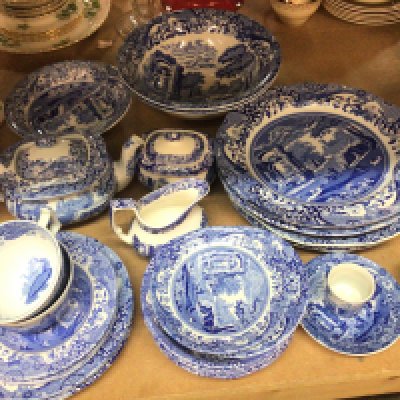 A collection of Spode Italian pattern blue and white tea and dinner ware a partset no obvious damage.
