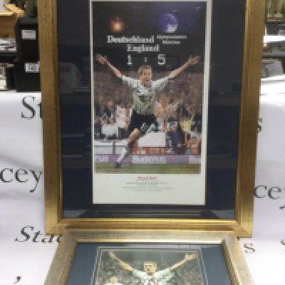 Three framed and glazed signed prints of Michael Owen plus an England team photo (unsigned) (4). Two COAs included. Shipping category D.