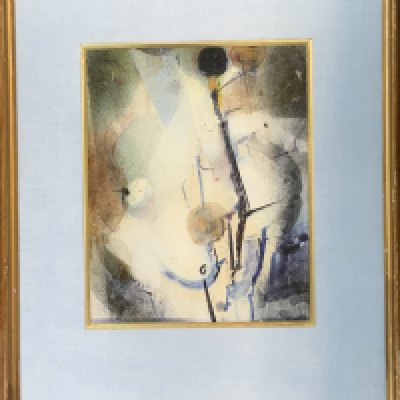 Francois Lanzi, mixed media Abstract composition titled Space Forms 1, signed lower right, labelled to reverse. 55cm x 47cm. (D)