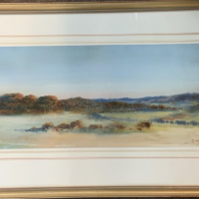 Charles Mayes Wigg, 1889-1969 watercolour colour painting titled Wide Sky. 68cm x 42cm. (D)