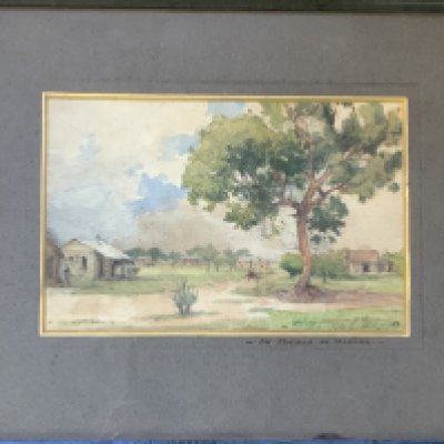 Emil H Meyer, watercolour on paper, titled to mount Un Pueblo D Manana. 41cm x 31cm (D)