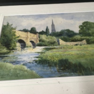 Henry John Sylvester a framed water colour lake view with church beyond 24 x 20 cm