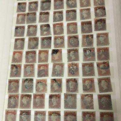 A Comprehensive collection of Victorian 1d penny red stamps in a blue album good presentation each stamp with clear and varied Frank marks. Seventeen full pages approximately.