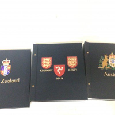 Three Davo stamp albums Australia the Channel Islands Gurnsey Isle of Man and Jersey and an album of New Zealand each album 40-50% full of well presented stamps. (3)