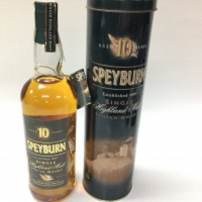 A bottle of Speyburn 10 years single malt. Sealed 1 litre bottle.