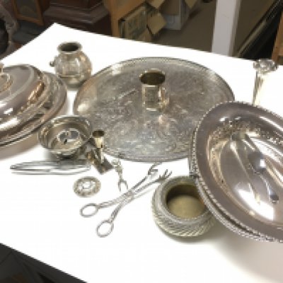 A collection of silver plate including dishes, vases etc. postage category C