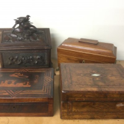 An inlaid workbox, tea caddy etc. Shipping category D.