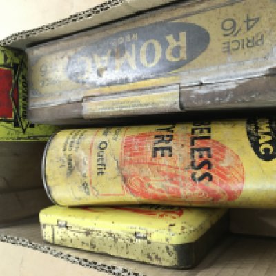 Early Romac puncture repair pack and six other puncture tins . Postage category B