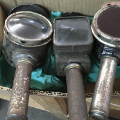Three early vintage candle bike lamps . This lot cannot be posted