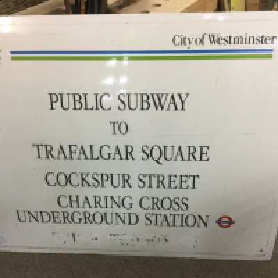 A large vintage London Underground enamel sign, approx 95cm x 76cm. Shipping category D.