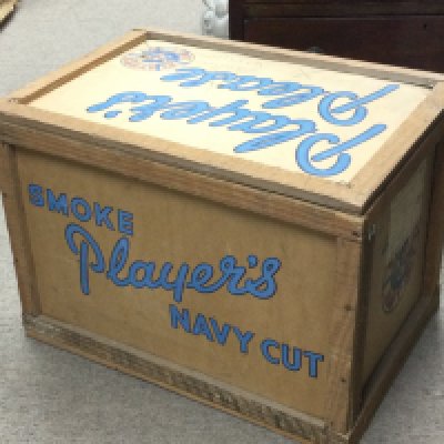 A vintage wooden Players Navy Cut cigarettes crate, dimensions 40x57x40cm. This lot cannot be posted
