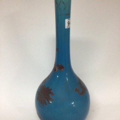 A Japanese late 19th century large blue glazed bottle vase. Height 50cm