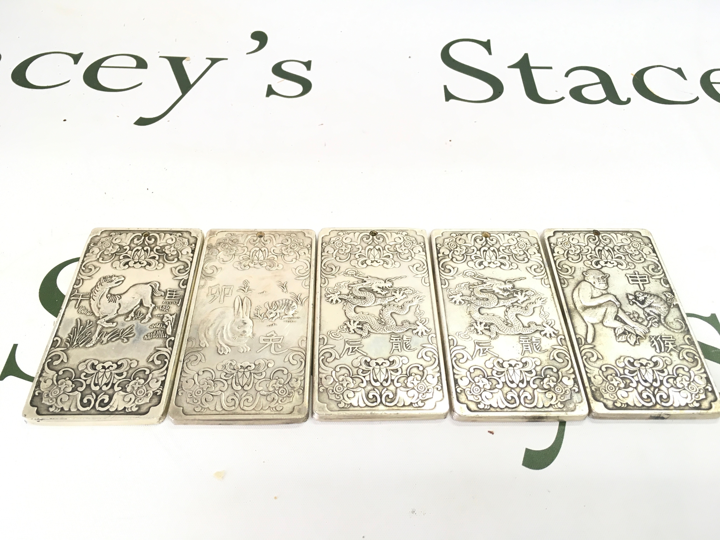 Five Chinese style dragon ingot pendants , Approx 9.5cmx5cm , total weight over 250-260 grams 