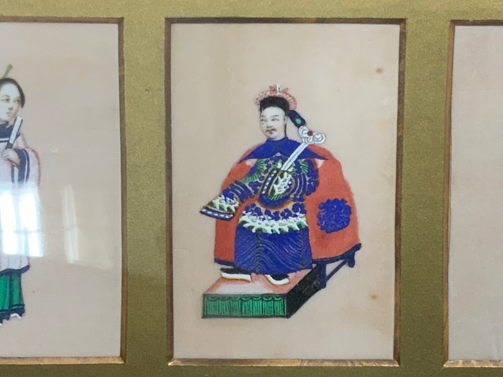 A pair of 19thC Chinese framed collections of paintings on pith paper. 55.5cm x 17cm NO RESERVE
