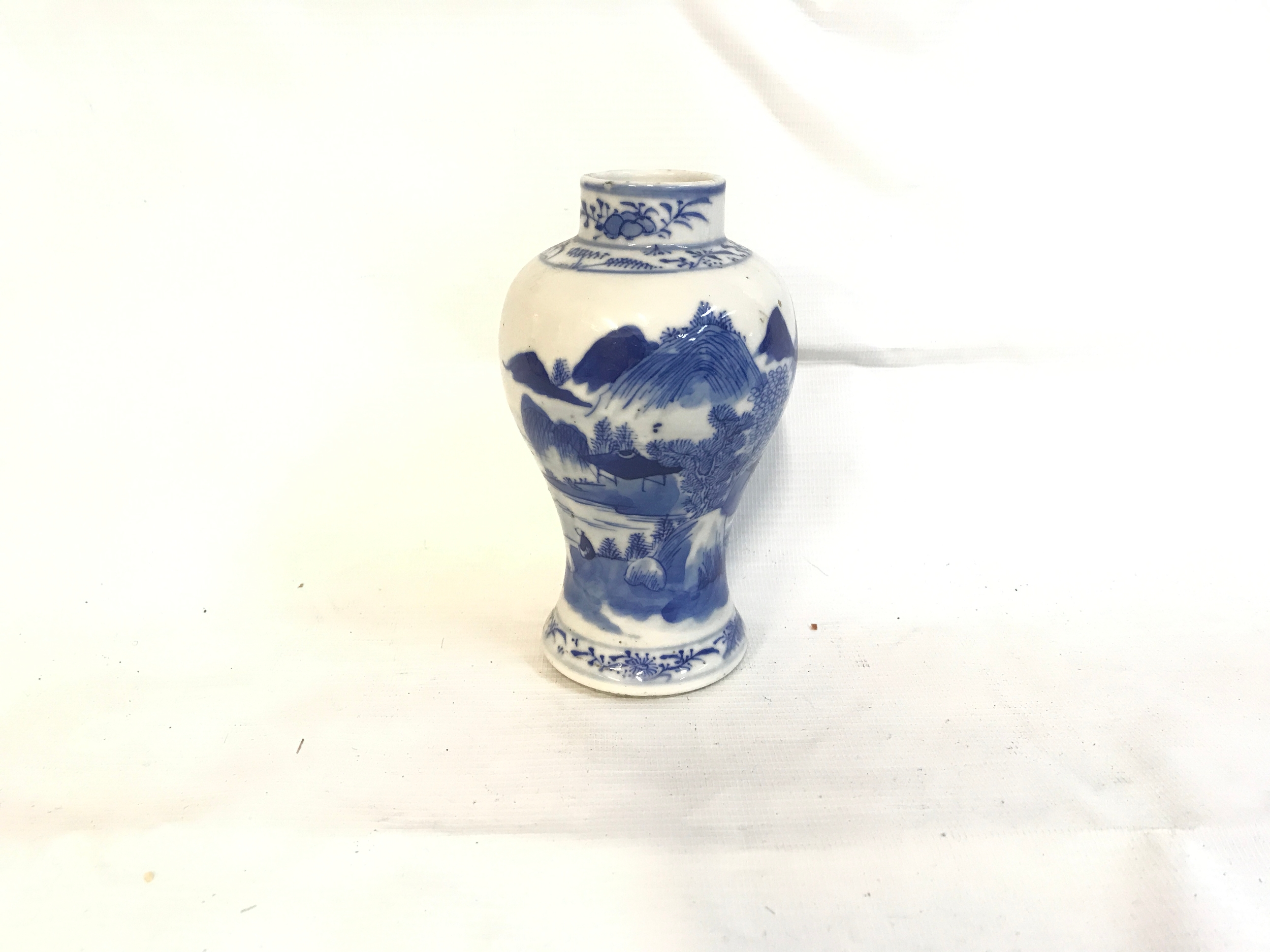Chinese blue and white porcelain vase - landscape scene, kangxi mark