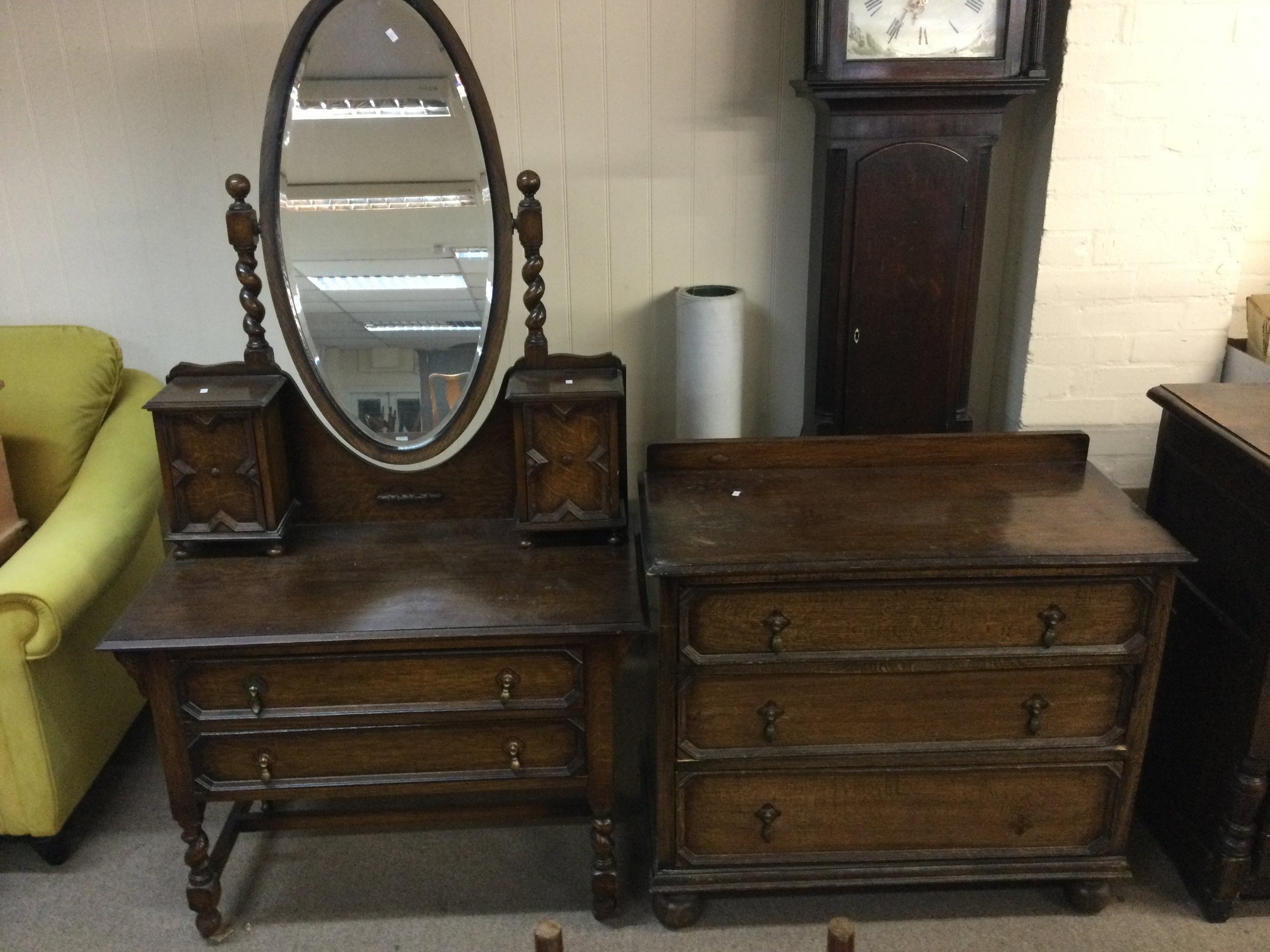 Oak chest of draws and dressing table which comes with a mirror