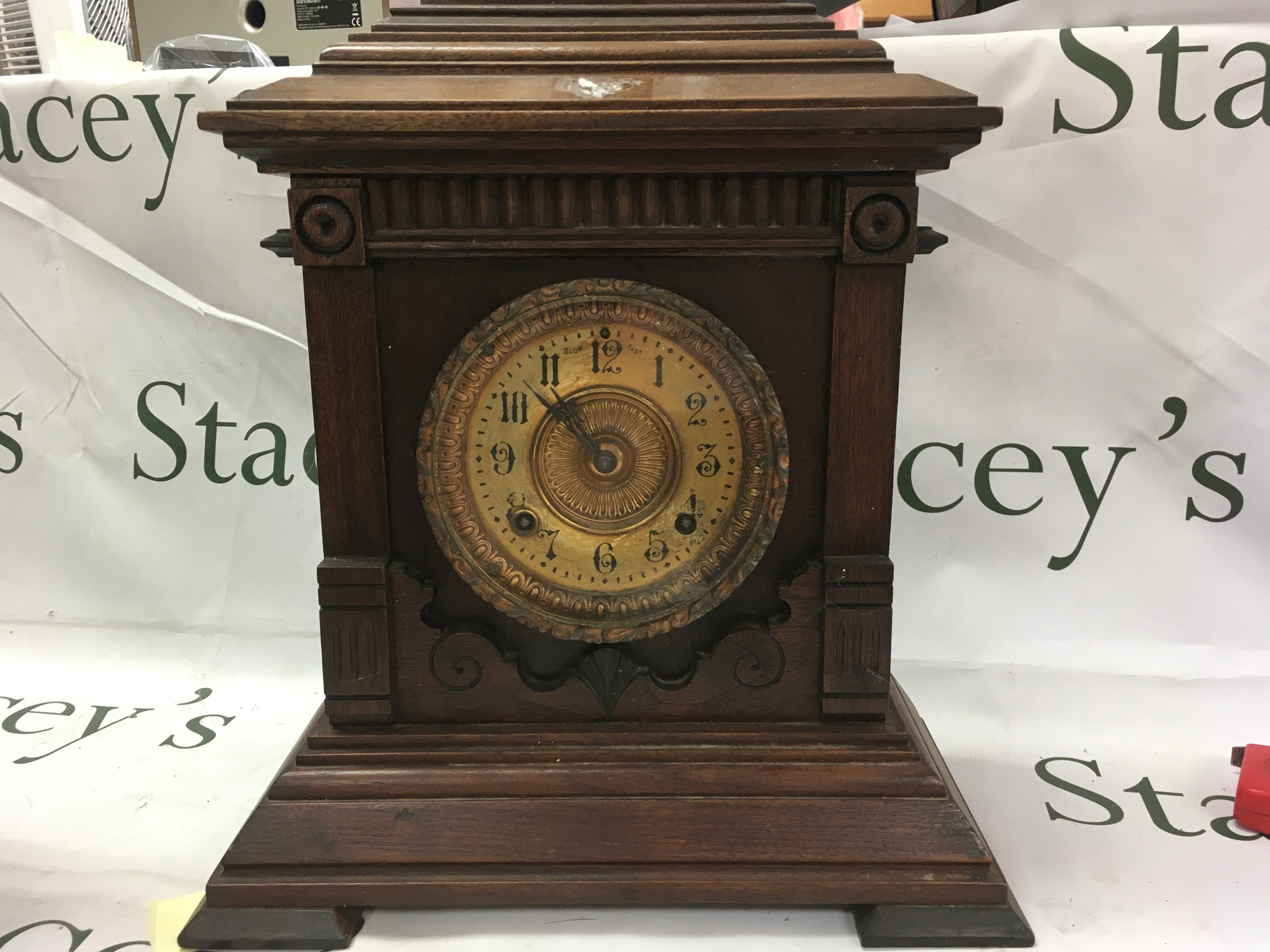 A late 19th century American mantle clock produced by the Ansonia Clock Company. Height 45cm. ( not working ) 