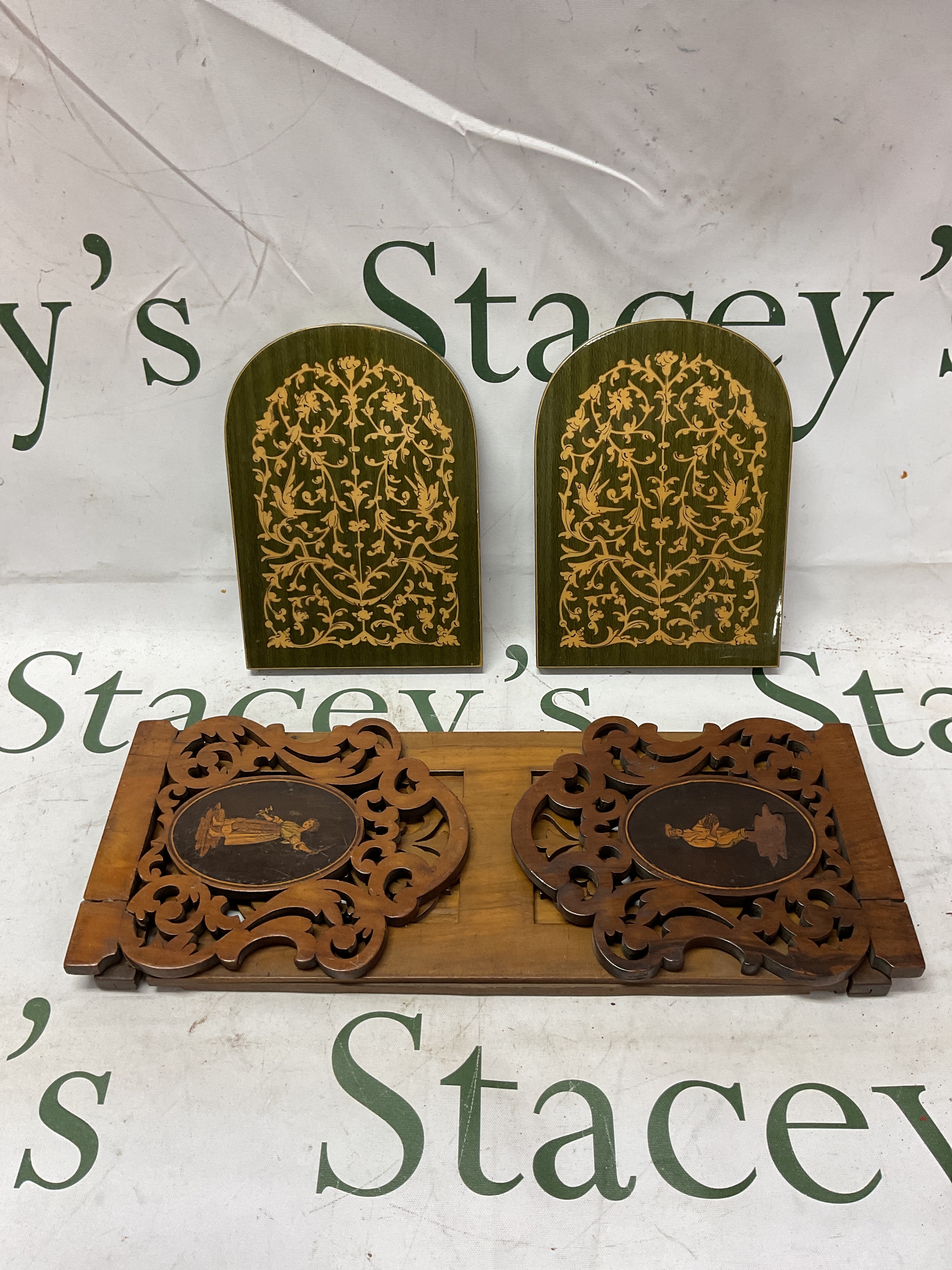 vintage book slide and pair of bookends.