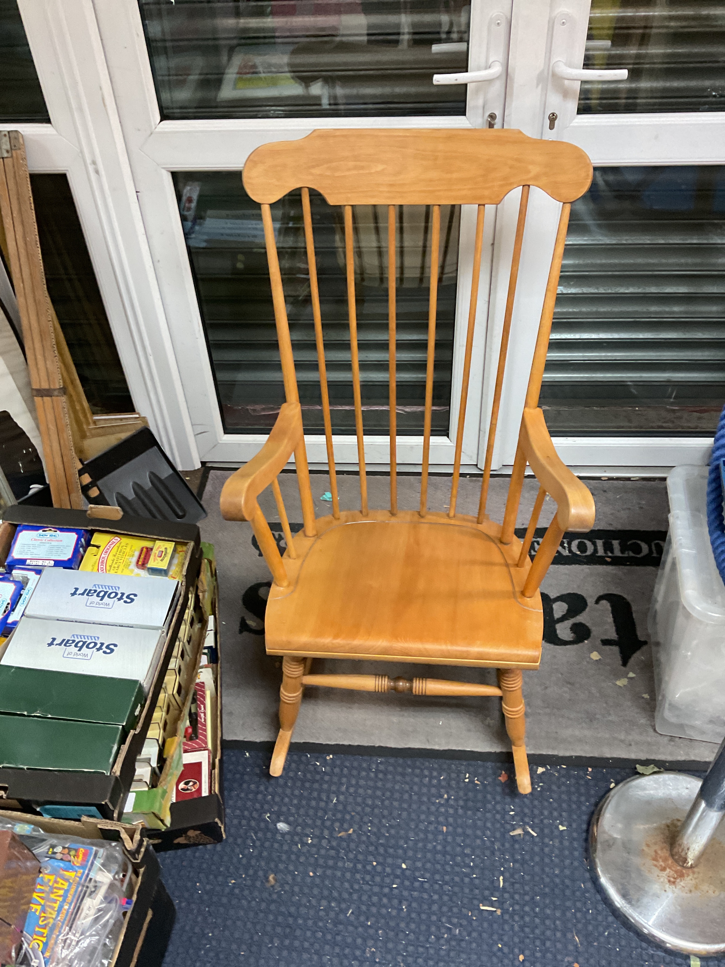 Modern spindle back rocking chair.