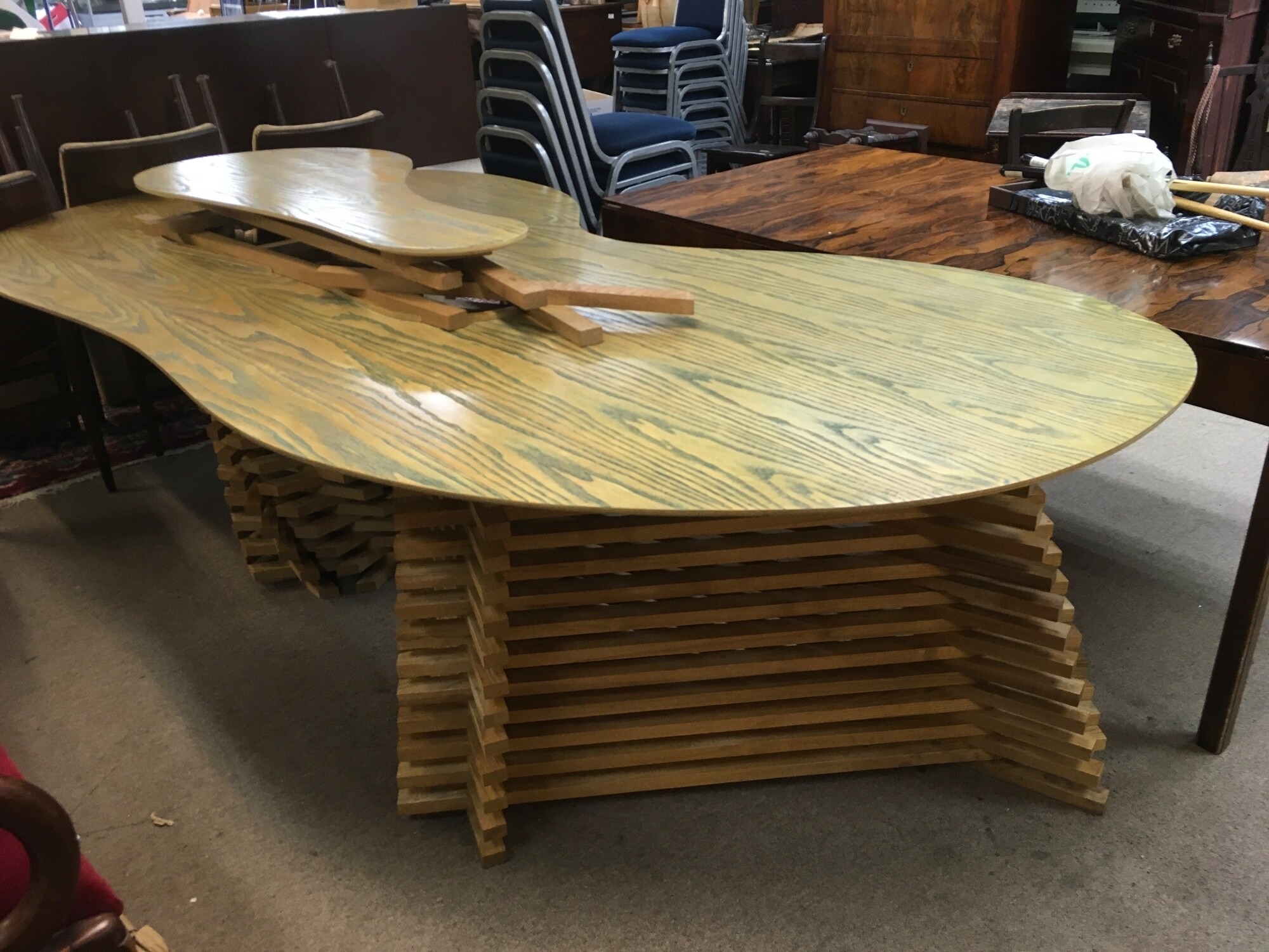 A 1980s/90s modernist ash wood geometric table, approx 24cm x 125cm x 98cm. TO BE SOLD WITHOUT RESERVE