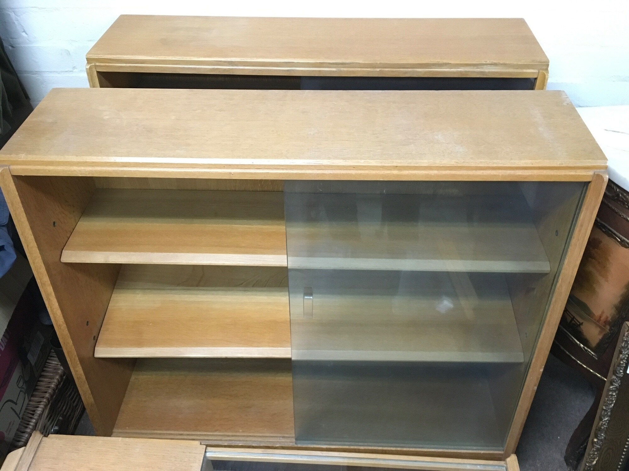 A pair of teak glazed bookcases, approx 91cm x 84cm x 25cm. TO BE SOLD WITHOUT RESERVE