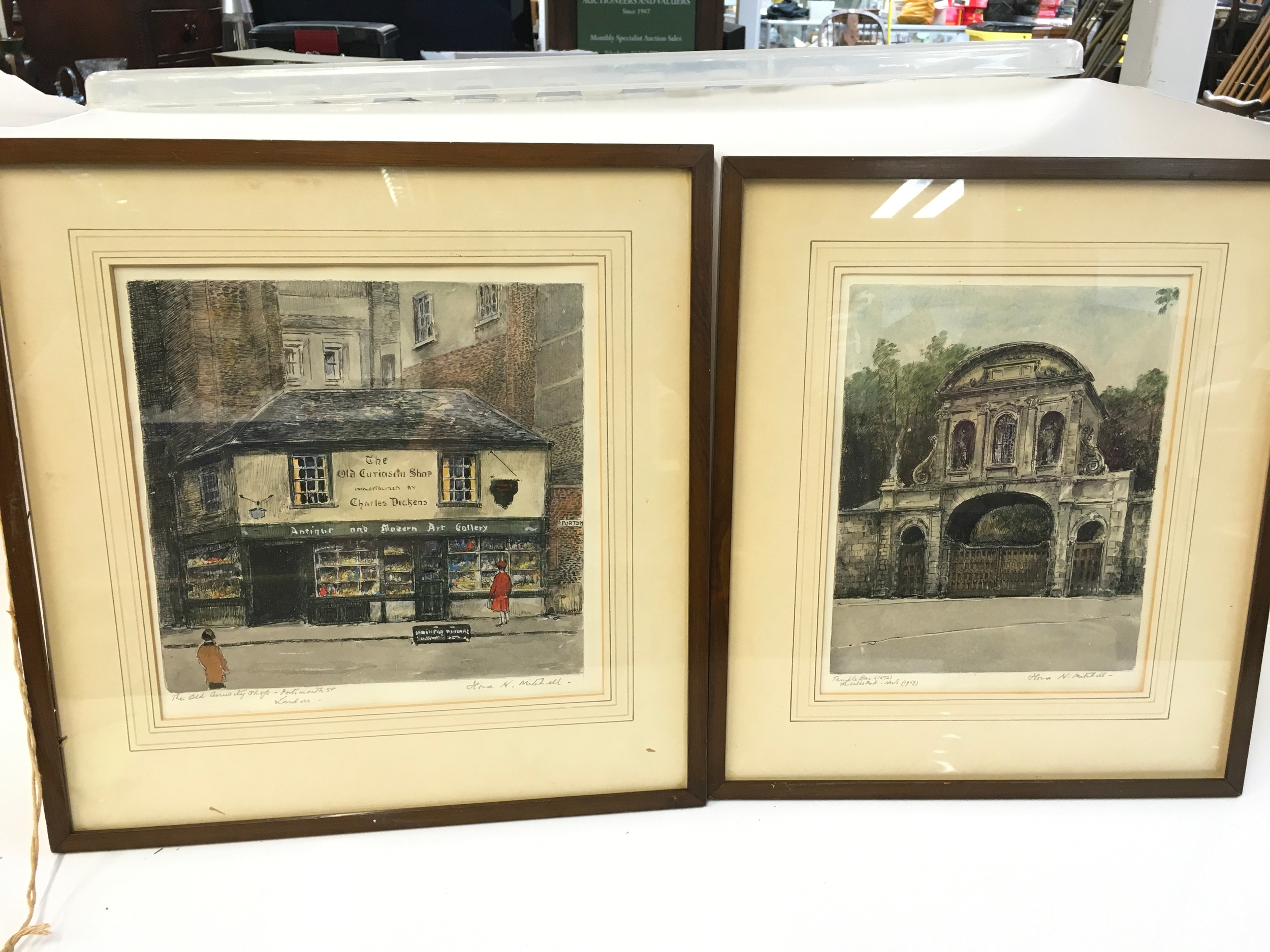 Two framed watercolour sketches by Flora H. Mitchell. Frame dimensions 35x41cm & 40x41cm