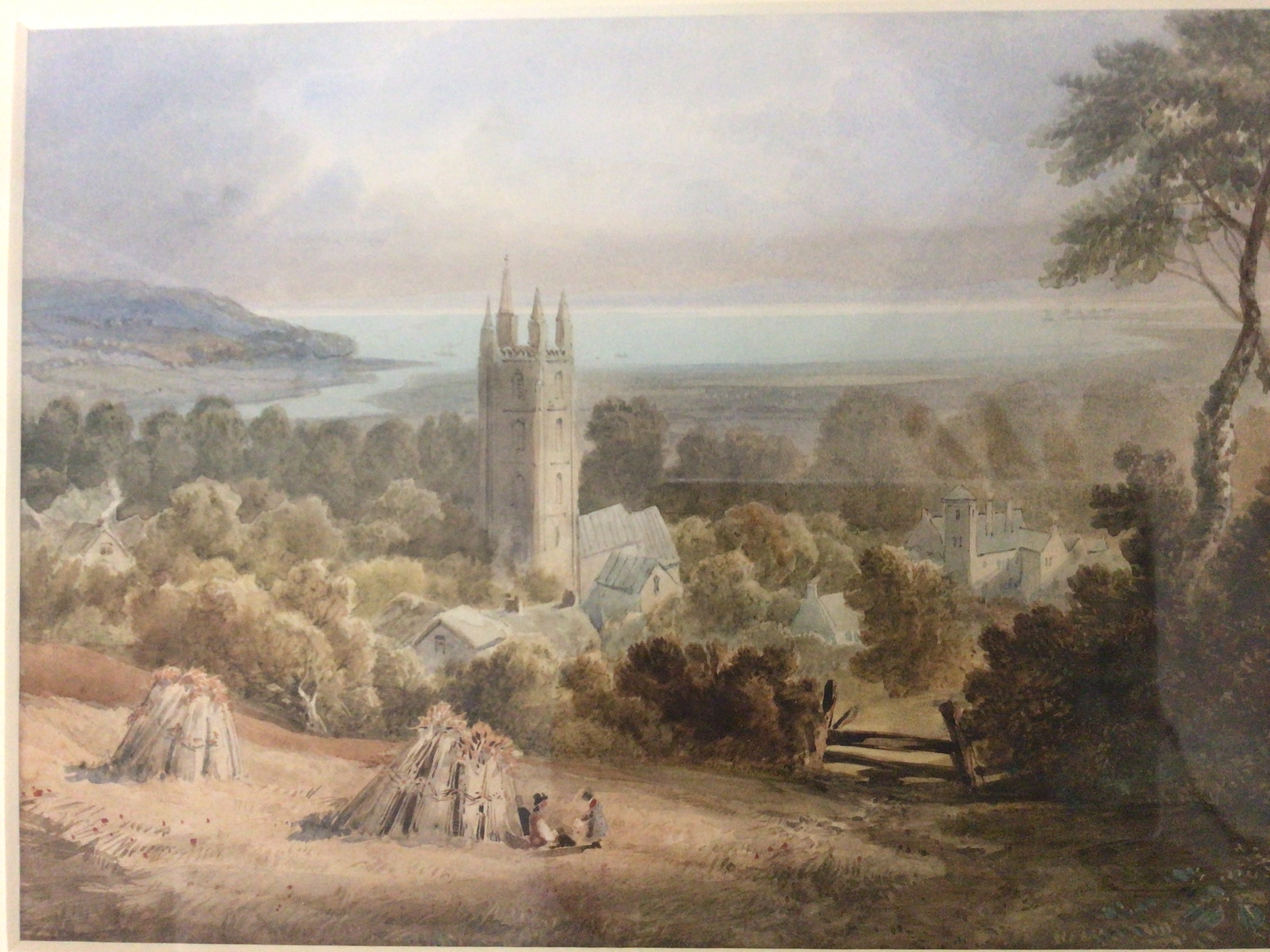  An Early 19th century watercolour a view of Portishead Church  Woodhill  at the Mouth of the Avon circa 1835 by Samuel Jackson. AOWS (1794-1869) good condition 52x42cm 