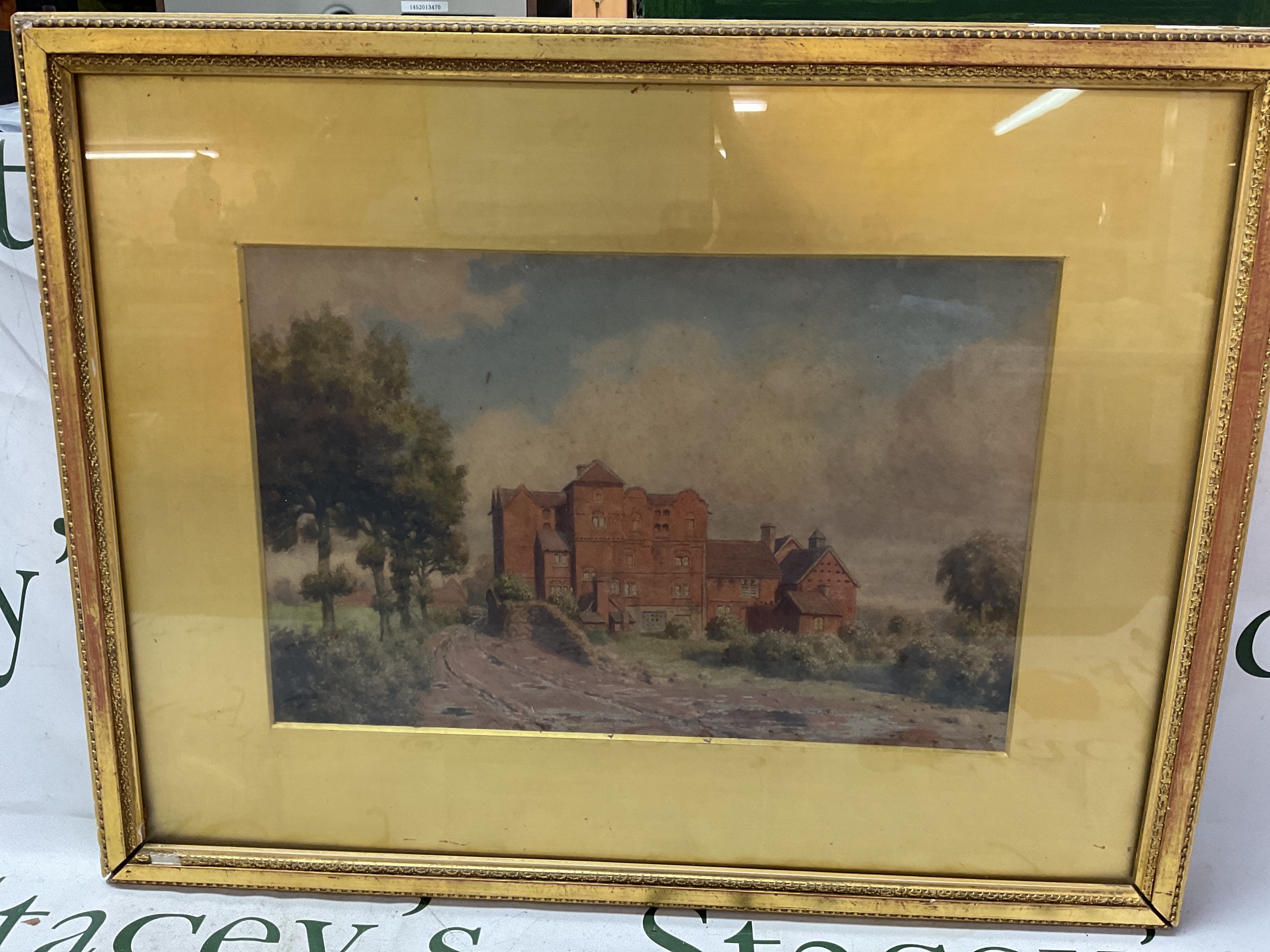 Victorian watercolour of a stately home in period quality frame,  23 cm x 36cm.