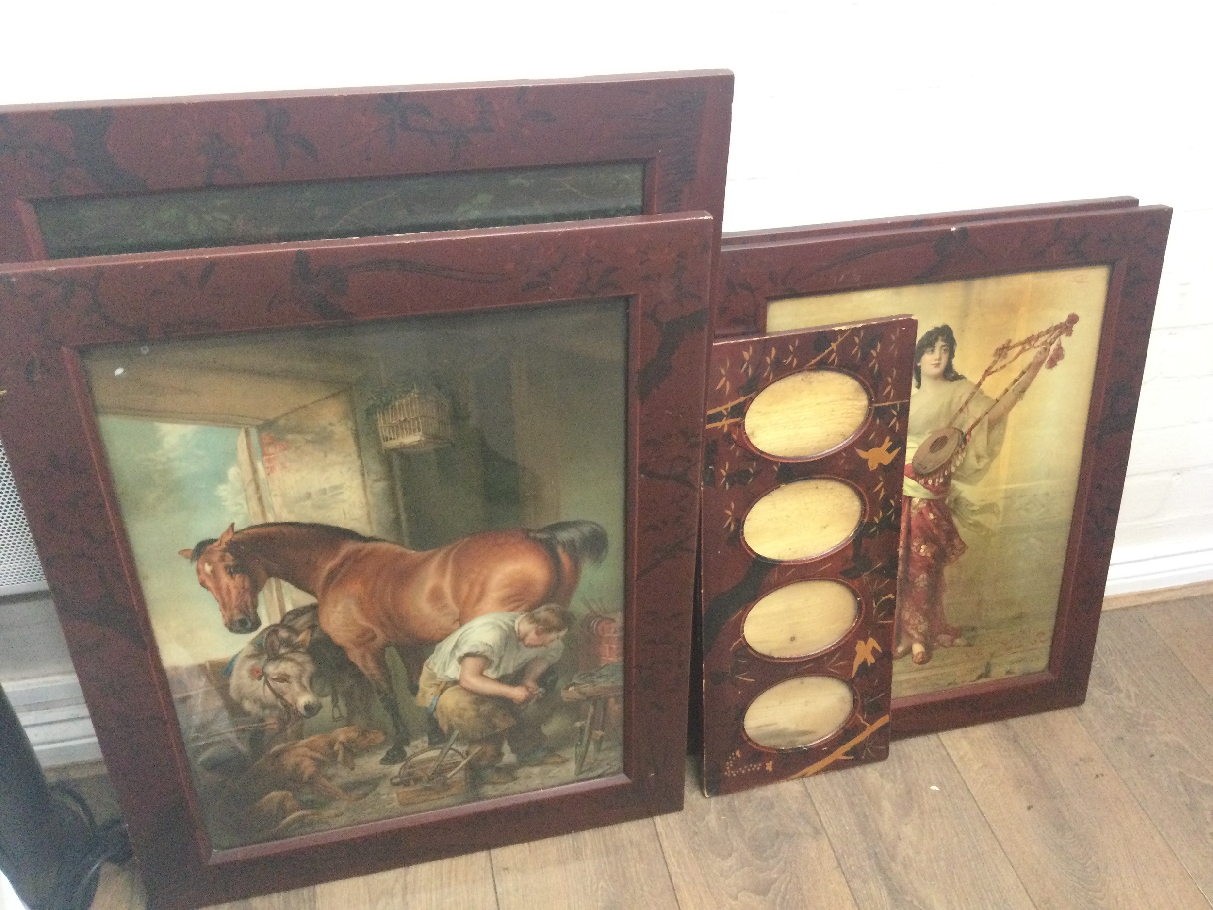 Reproduction Pictures including Jeune Femme Jouant De La Harpe" by the German Orientalist painter Nathaniel Sichel (1843–1907) etc. frame dimensions 24x56cm to 61x83cm 