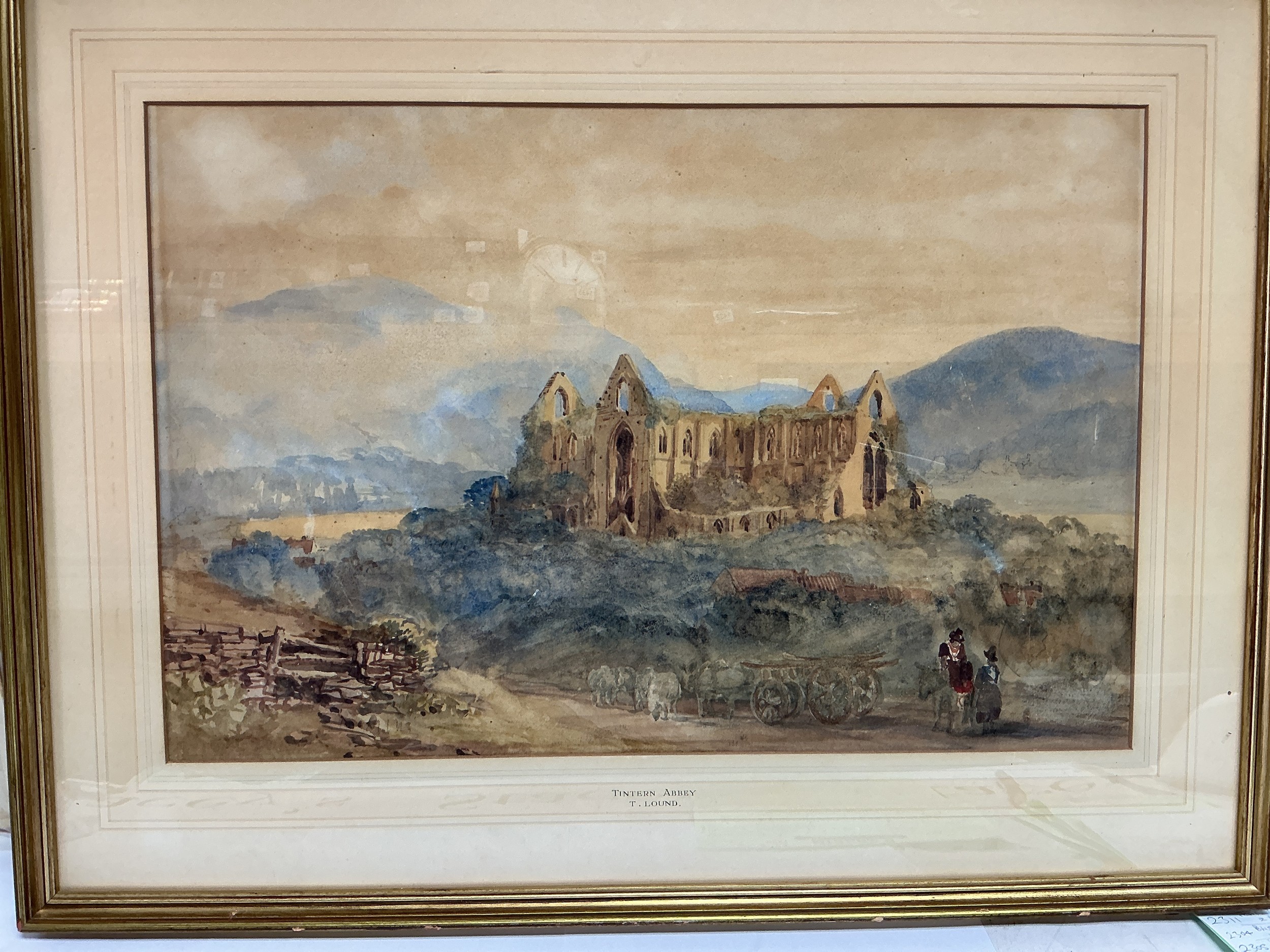A framed and glazed Thomas Lound watercolour of Tintern Abbey, approx 62cm x 47.5cm.