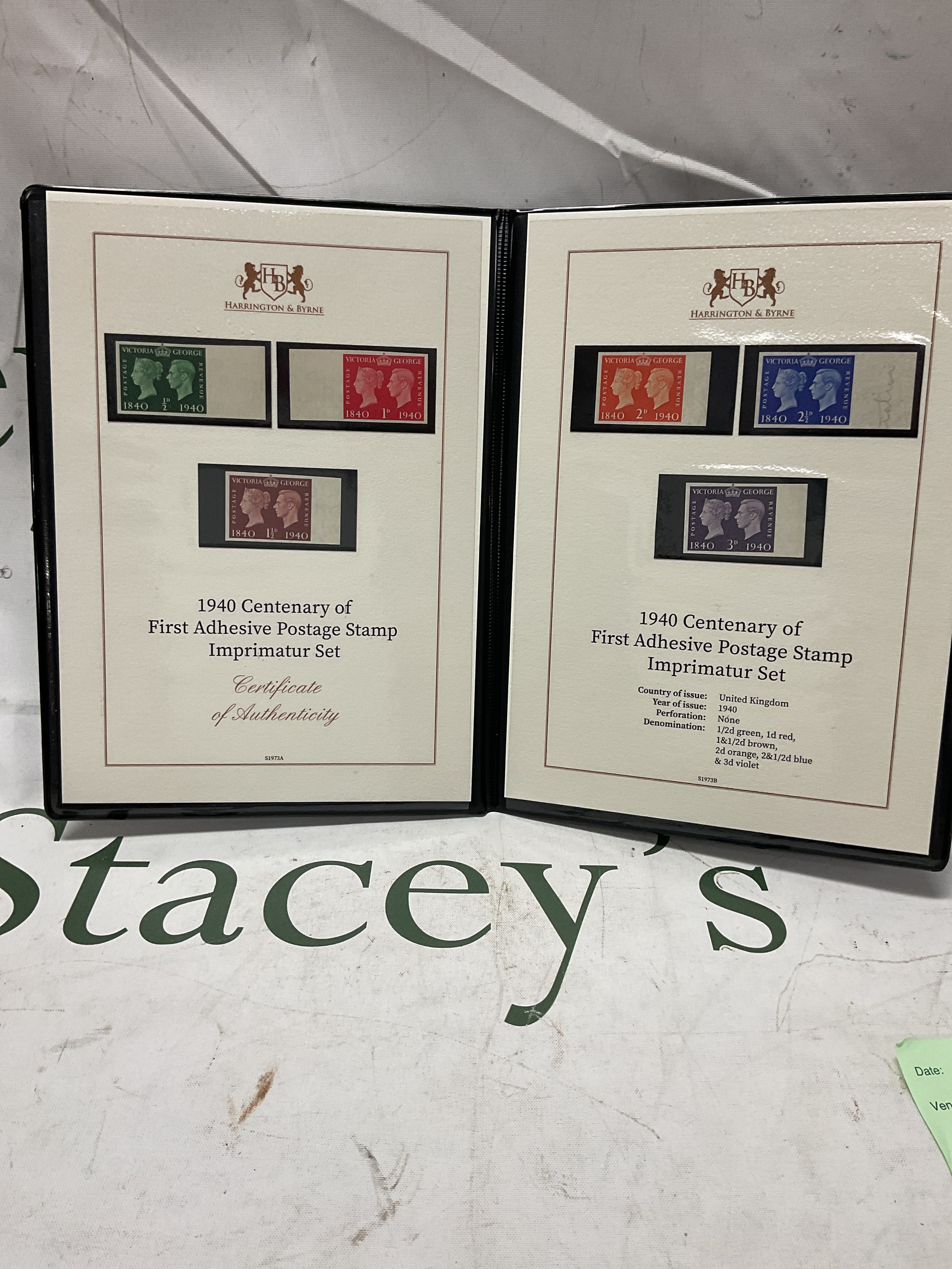 Extremely rare Imprimatur set of 1940 Centenary of First Adhesive Postage Stamp, from Harrington and Byrne , original cost £17,000.with certificate of authenticity.