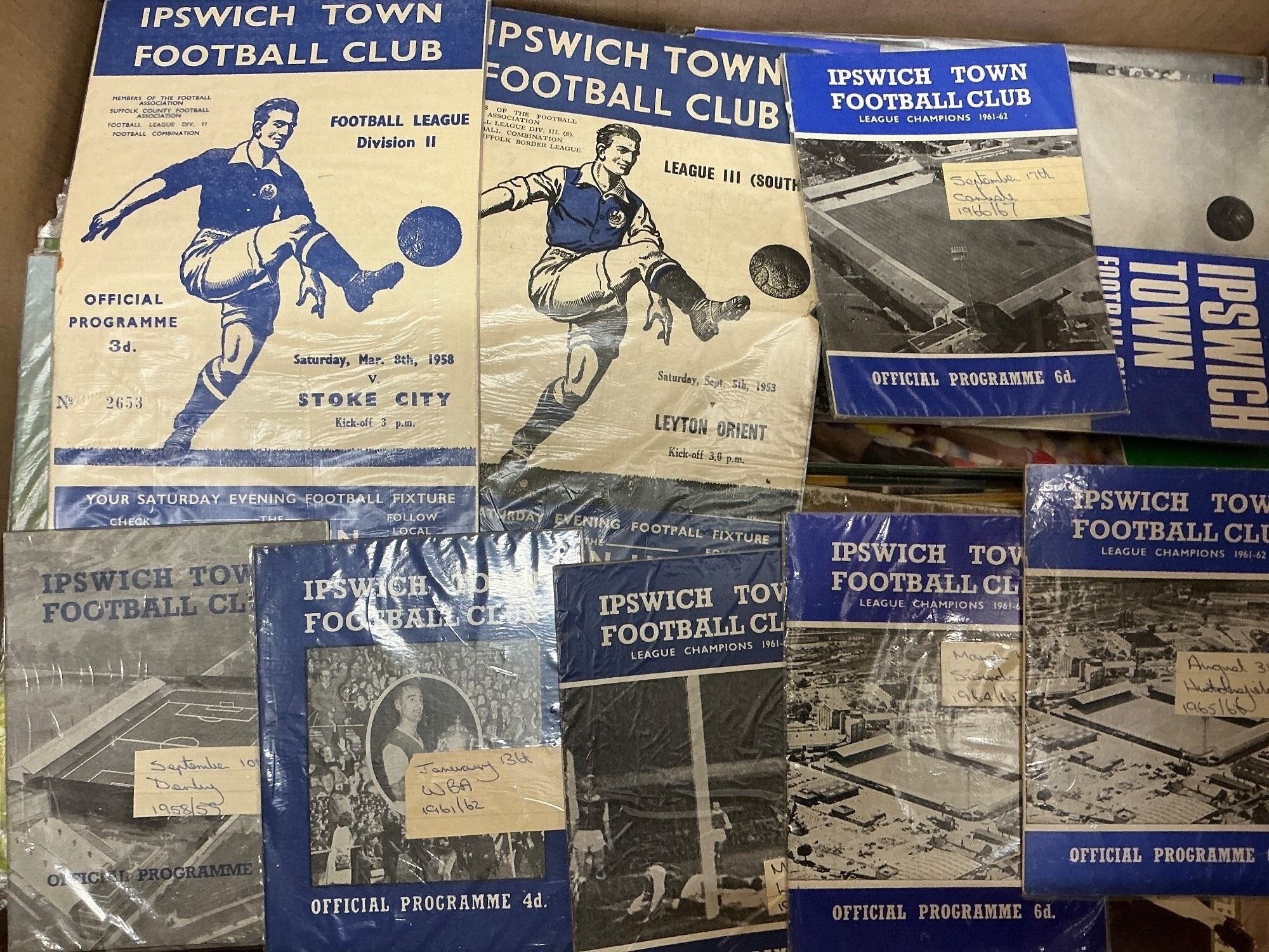 Norwich + Ipswich Football Programmes: Home programmes of both clubs which looks like an attempt from a one per season collector with more recent added. Instructions to sell. (Quantity in 1 box) NO RESERVE