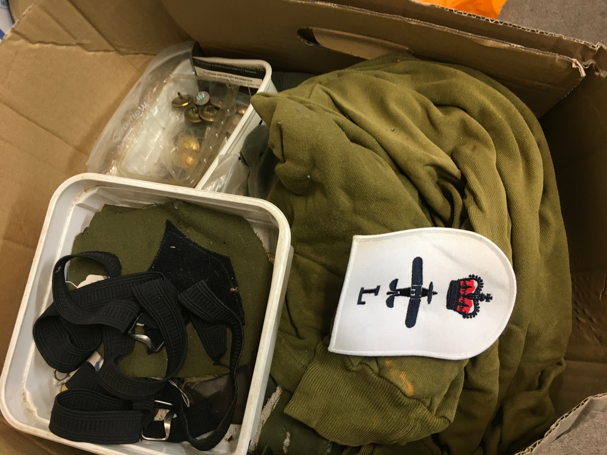 Military items including shirts, uniform buttons , Fawkland Islands Royal Mint set, caps . No reserve 
