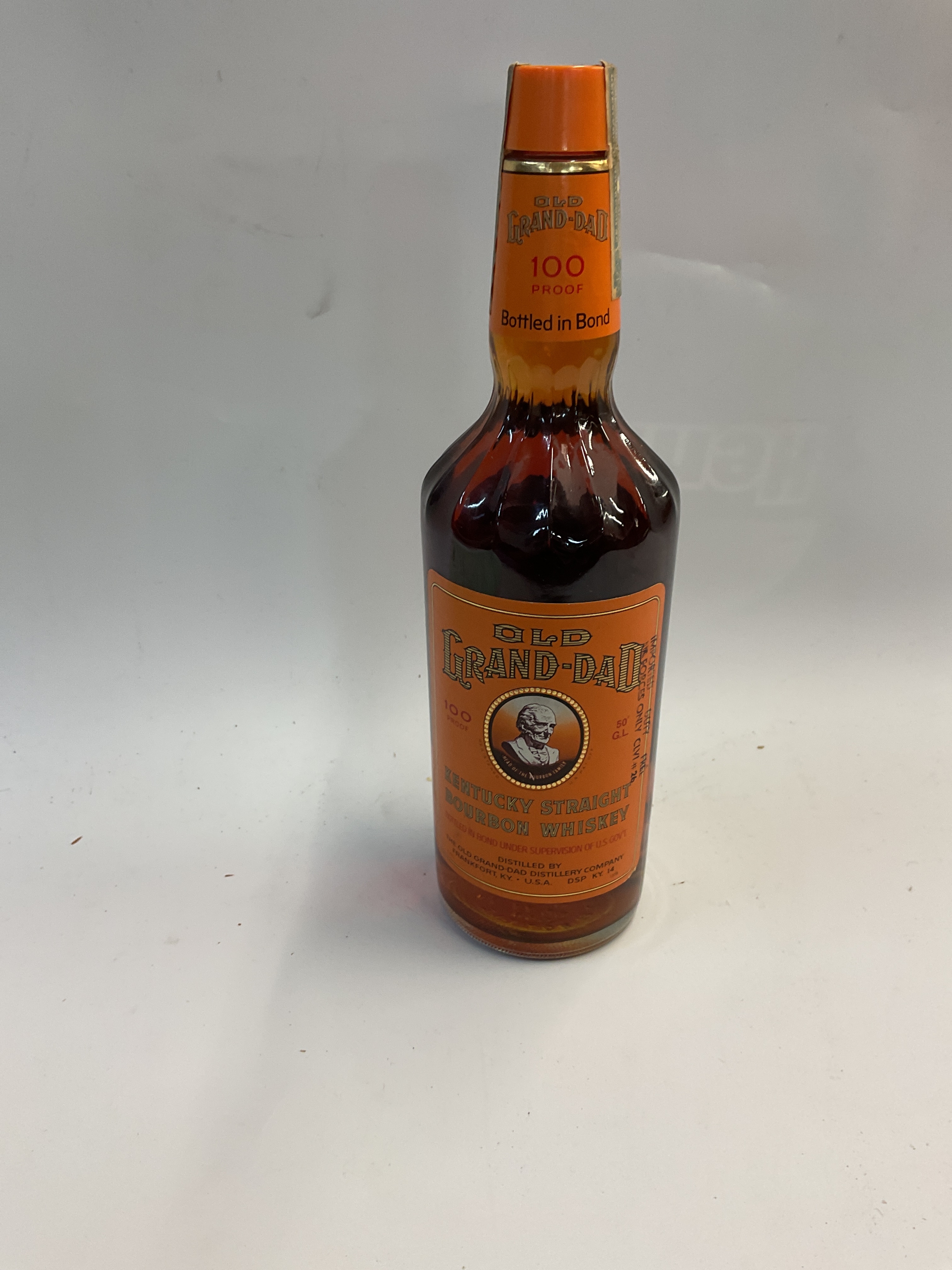 WITHDRAWN Old Grandad US army issue bottle of Whiskey with stamp to label.