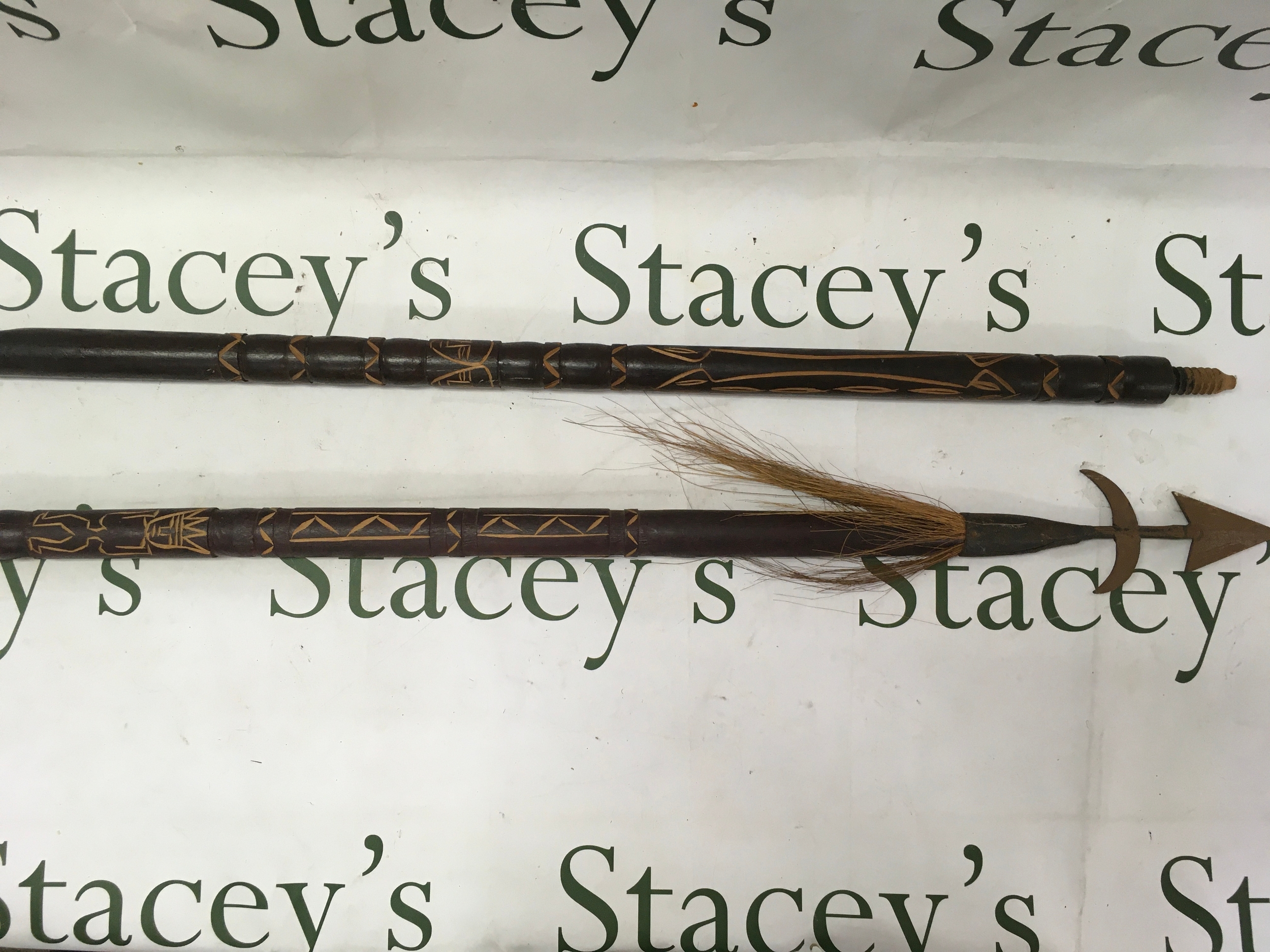 Detachable spear traditional in Philippino history featuring hand wooden shafts. Full length 154cm. Detached length 80cm and 74cm 