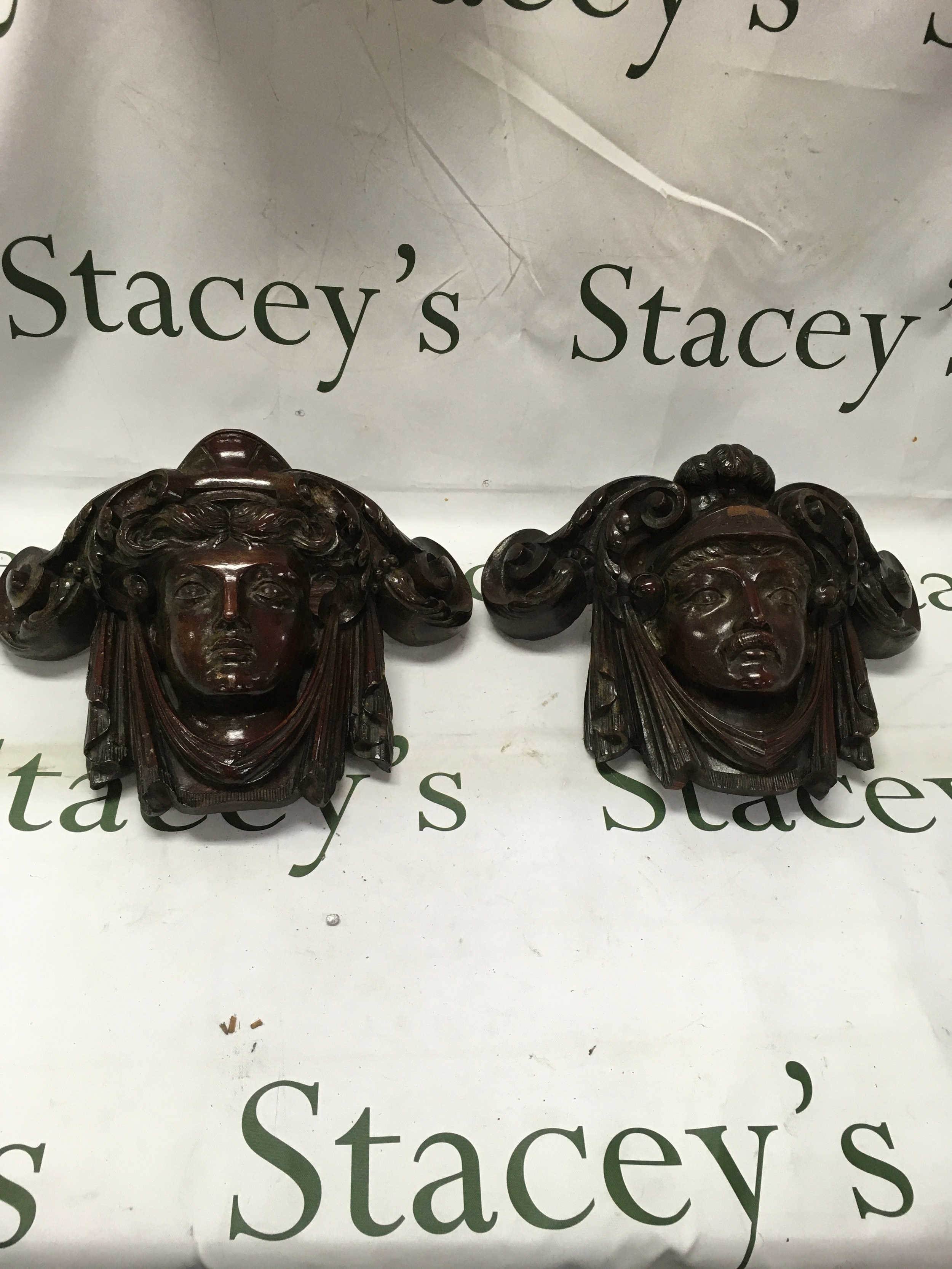 Mahogany antique carved wood wall corbels 