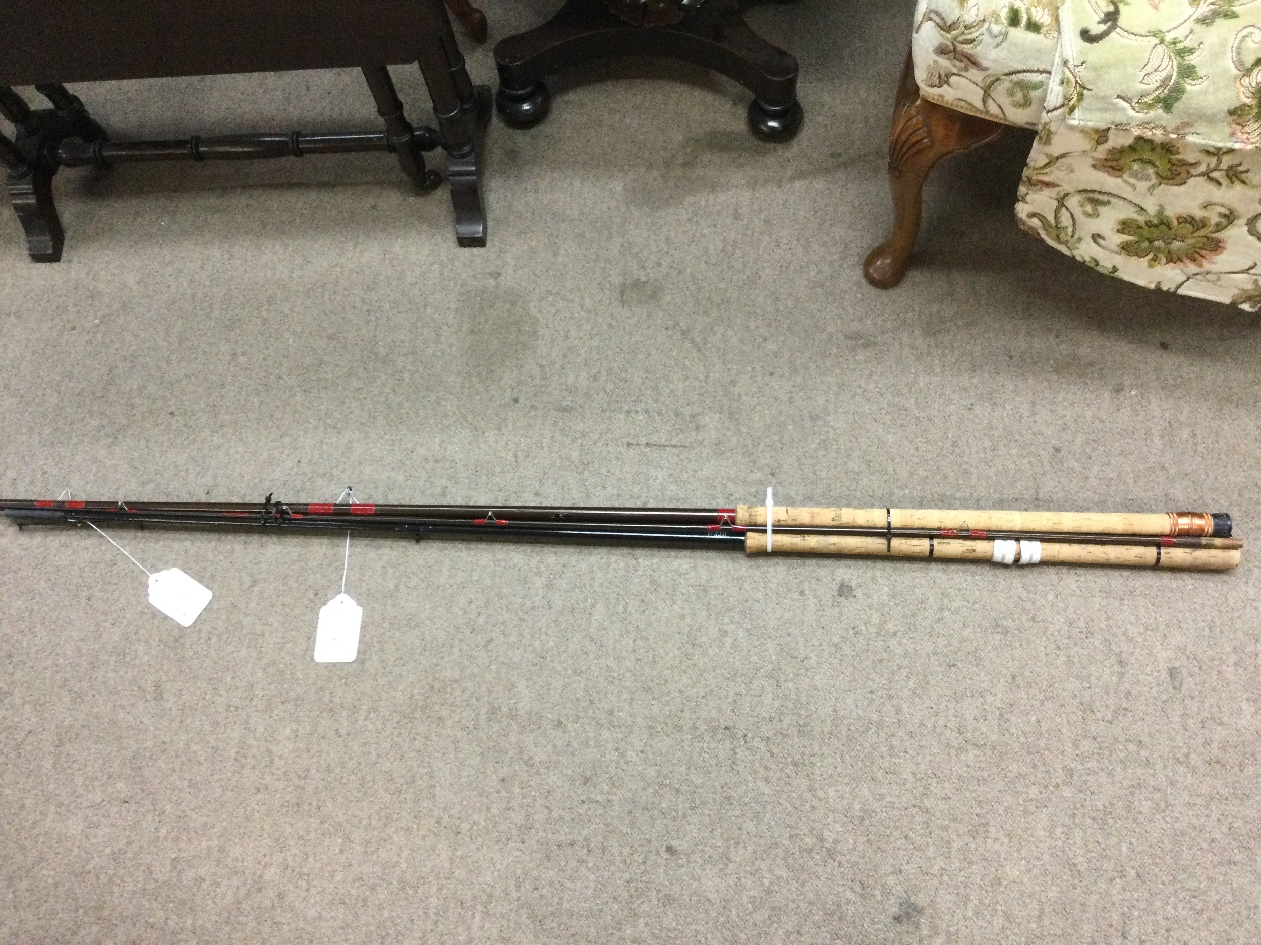 Vintage Peter Evans custom built 9ft 6ins fishing rod, very clean condition and Aiken of London vintage 11ft custom built rod in clean condition . No reserve 