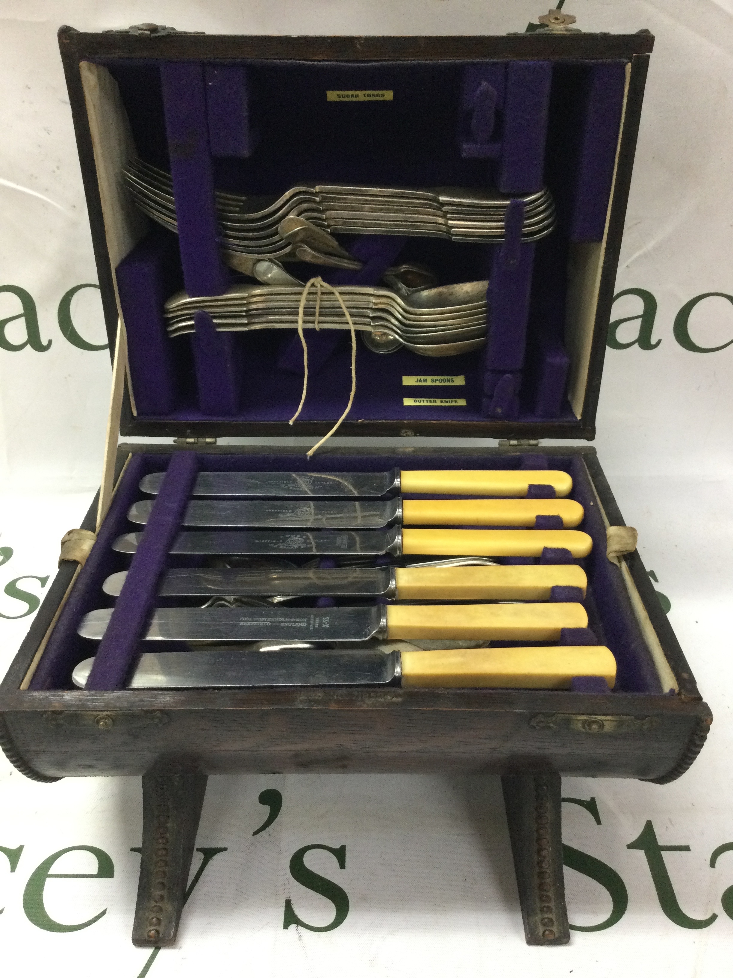 Vintage canteen of cutlery - Sheffield stainless with cream handles.
