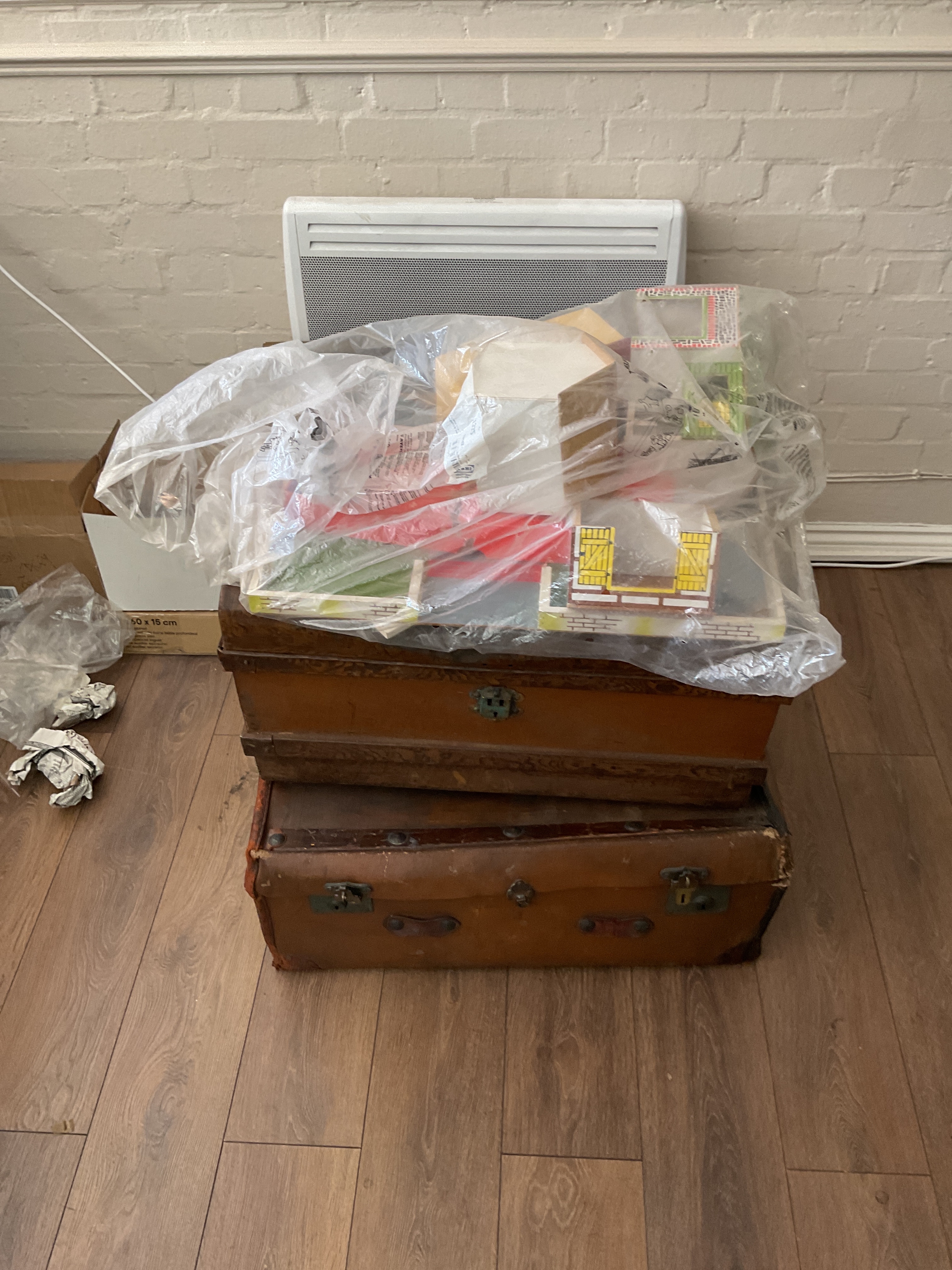 Two trunks of vintage toys from the forties to the seventies, to inc Lego, tin and plastic Britains figures and farmyard.