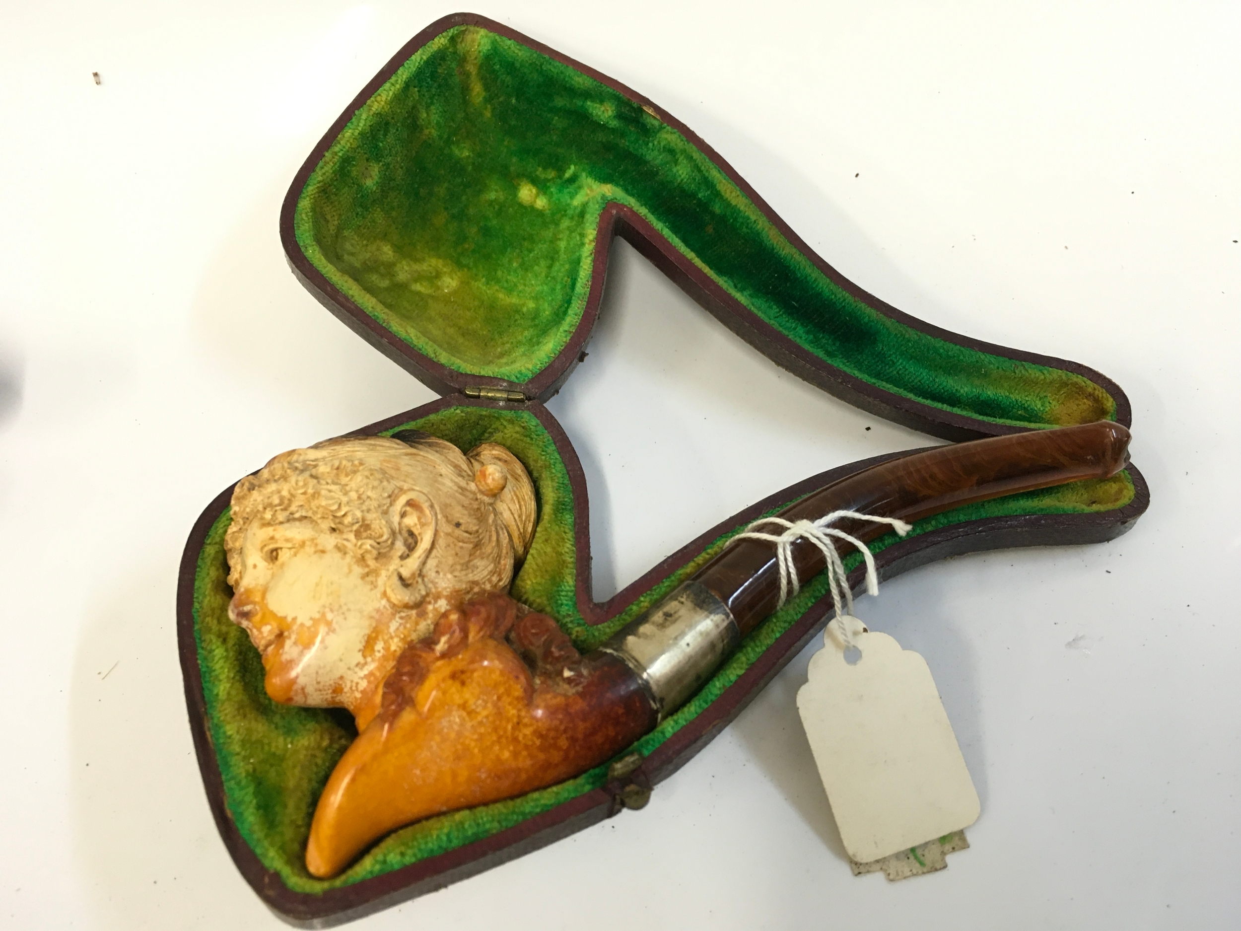 A meerschaum tobacco pipe of a lady, 15cm long 