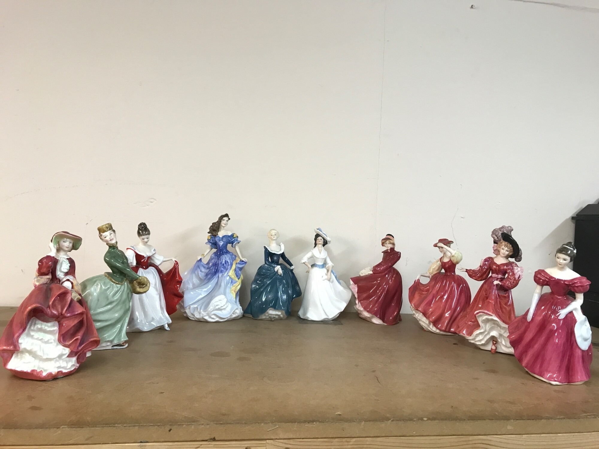 Royal Doulton porcelain figures including Top O the Hill, Gracie, Winsome, Rebecca