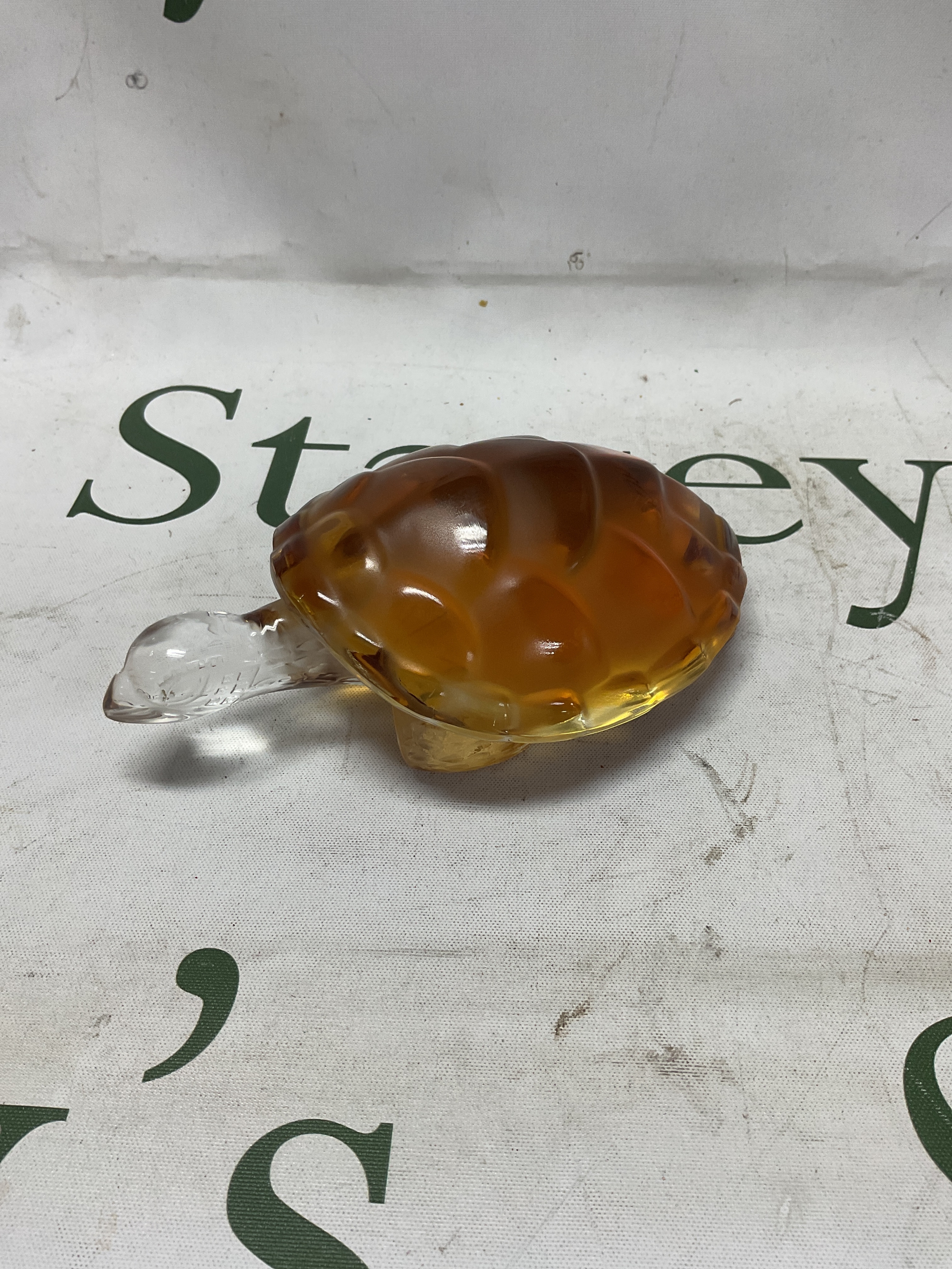 Lalique large amber tortoise. Signed to the base Lalique France 15 cm.