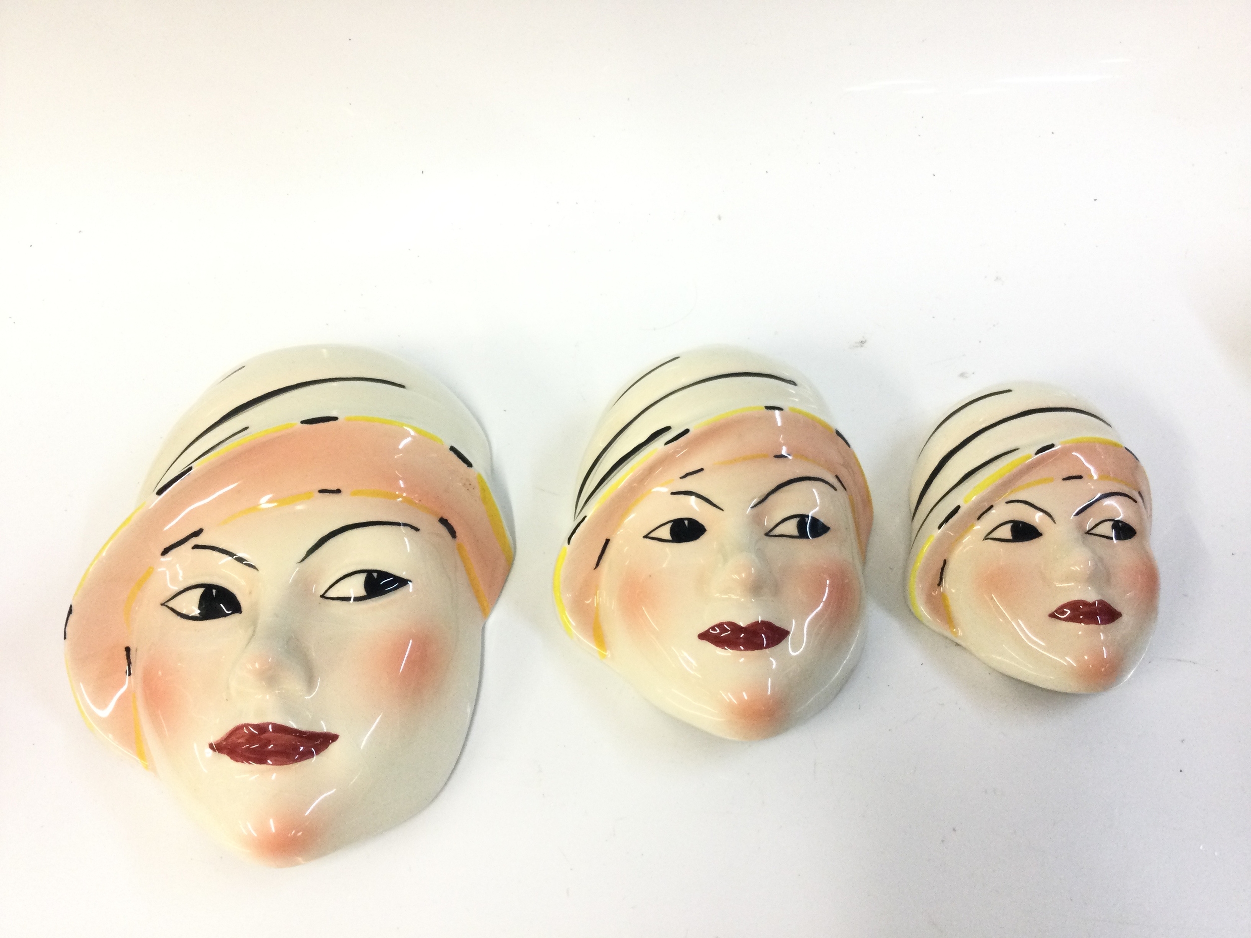 Crown Devon Dorothy Ann ceramic wall face masks  . 14 to 22cm tall