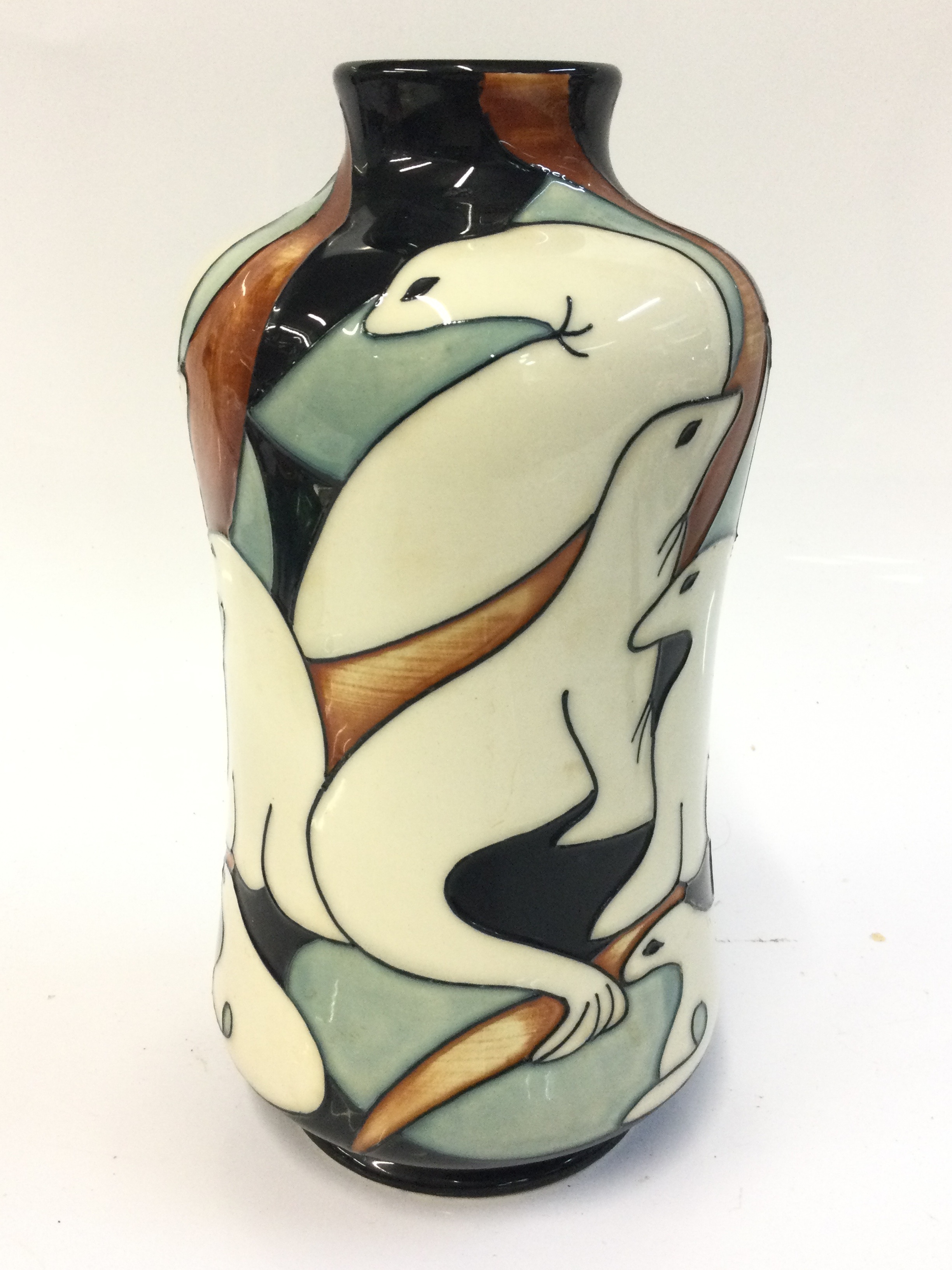 A Moorcroft pottery 'Pole to Pole' pattern vase designed by Kerry Goodwin, shape 98/8, of waisted form with seals, the underside with impressed marks and signatures, 21.5 cm high.