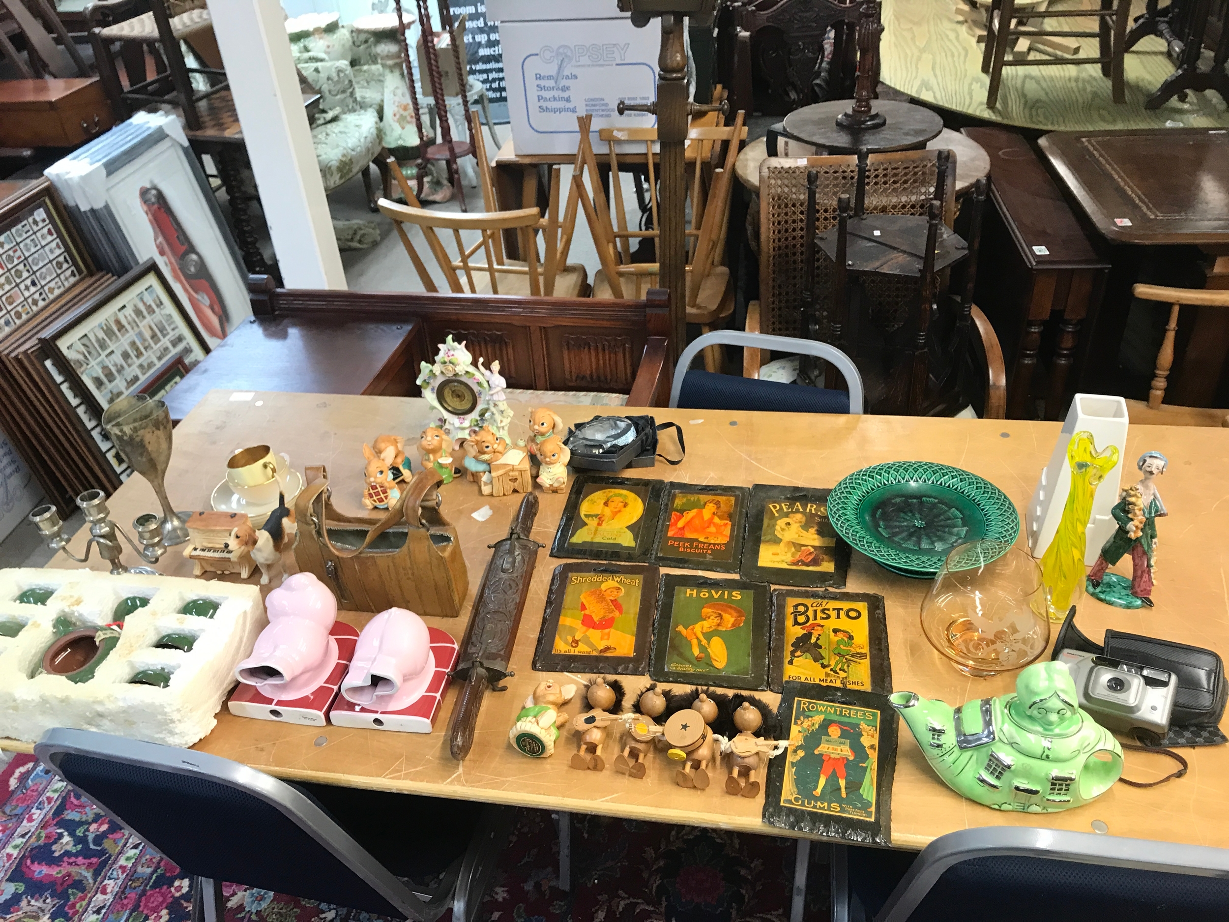 A Collection of assorted items including Pendelfin figures, oriental tea set, Indian tourist knife etc 