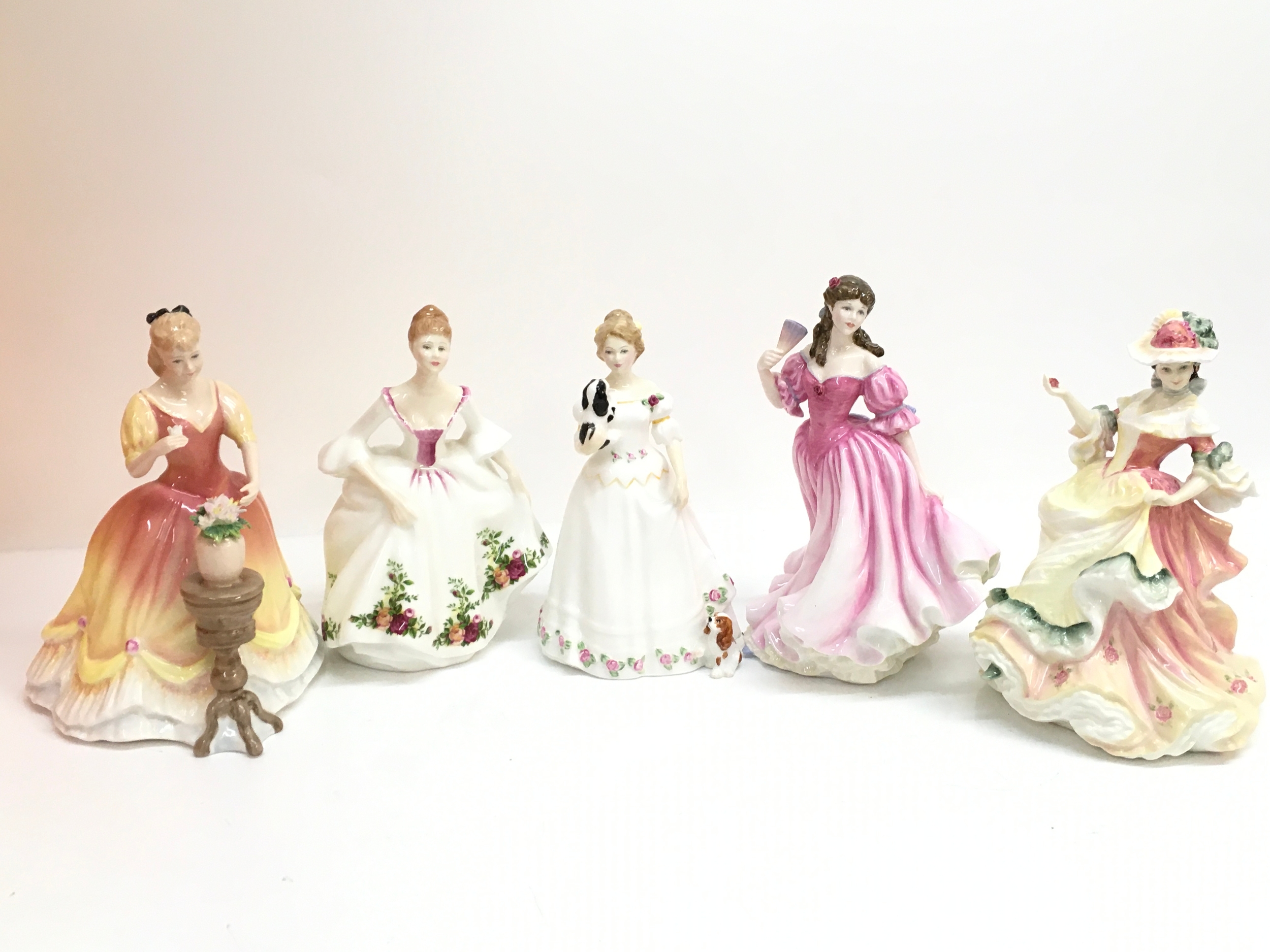 Five Royal Doulton ladies, signed Michael Doulton exclusive 1993 Sarah figure HN 3380, Country Rose HN3221, Take me home HN3662, Lauren HN3975, Rose HN3709