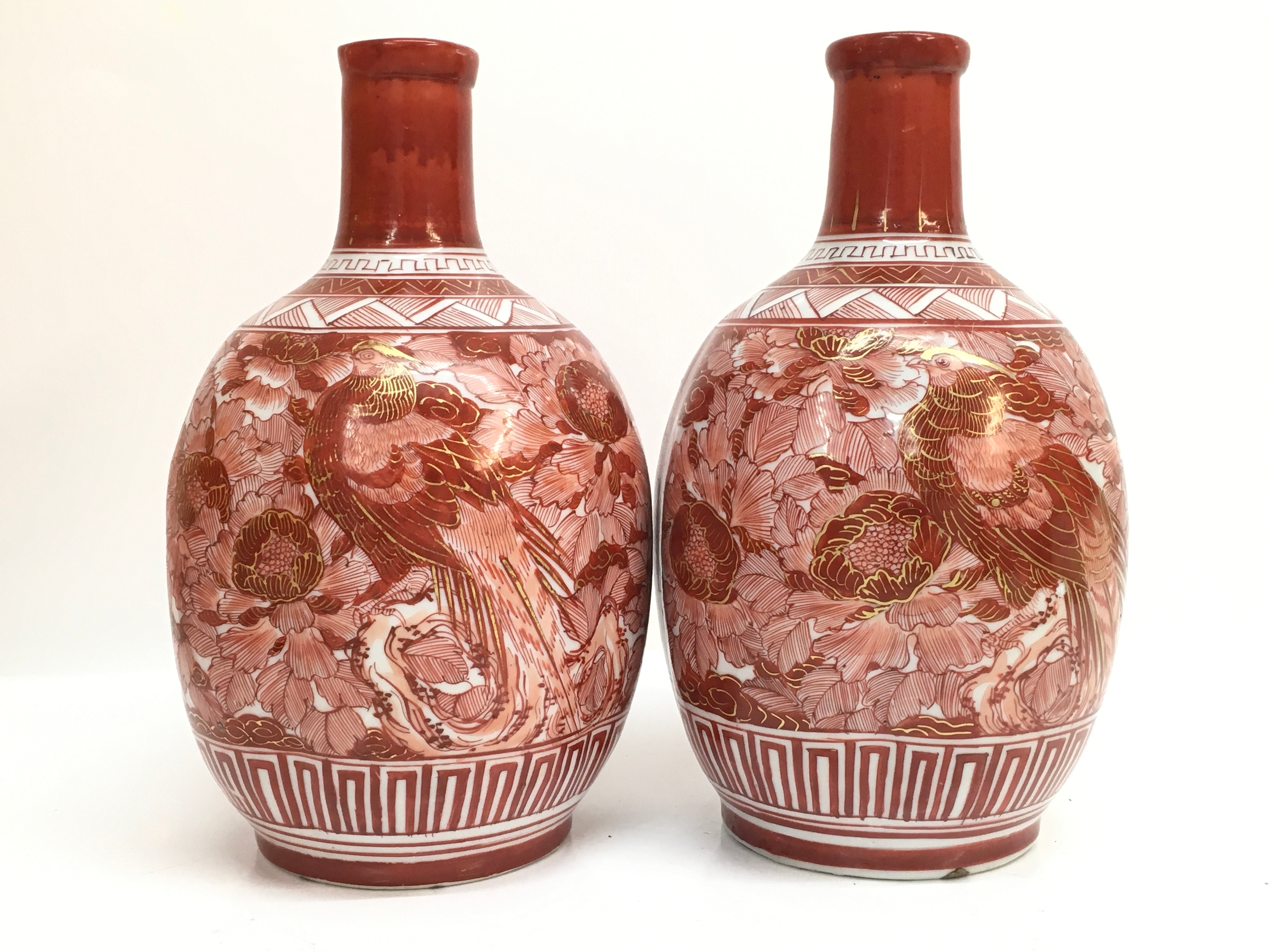 Japanese Kutani porcelain vases, 24cm tall