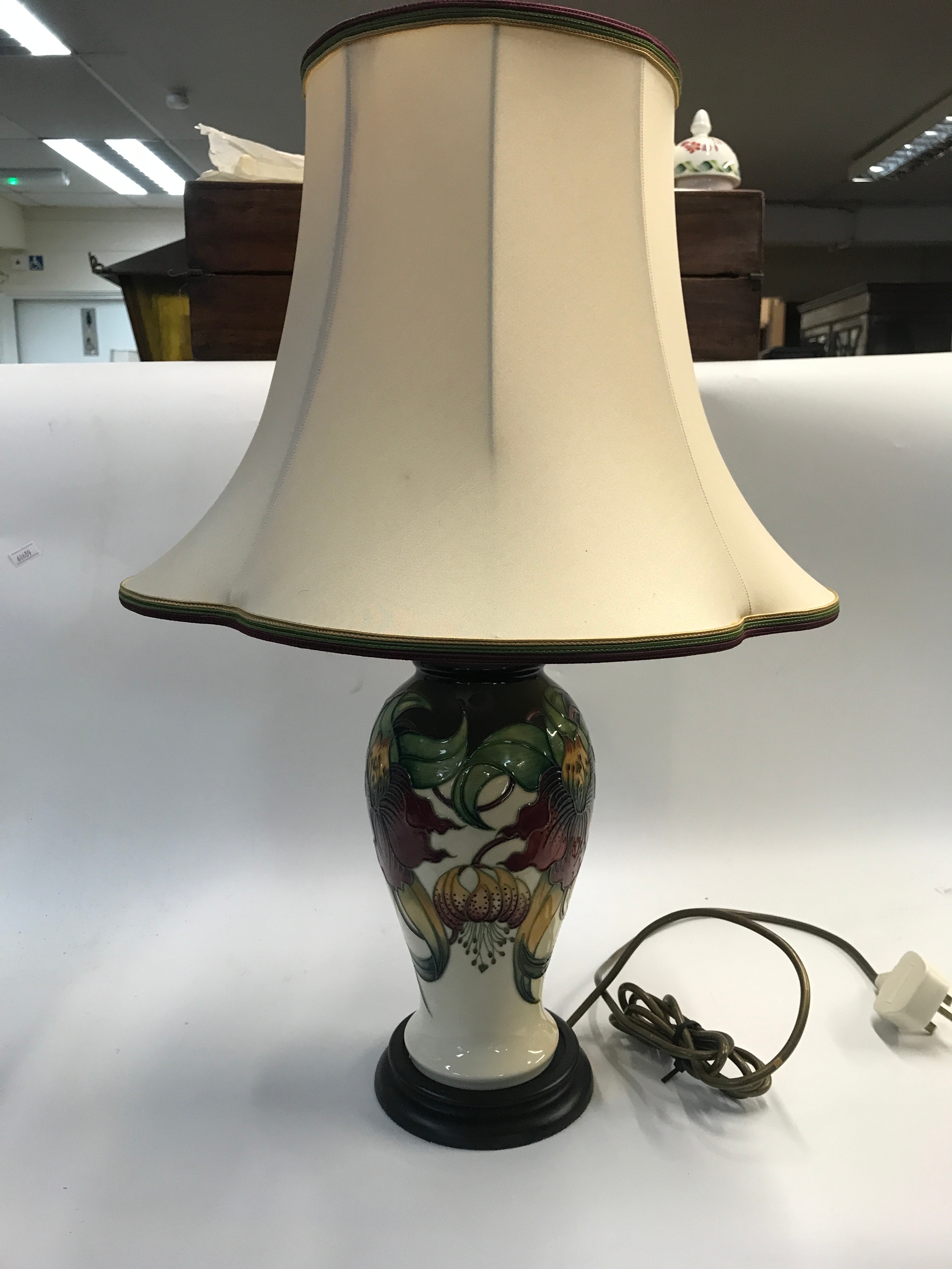 A Moorcroft Anna Lily pattern table lamp by Nicola Slaney 