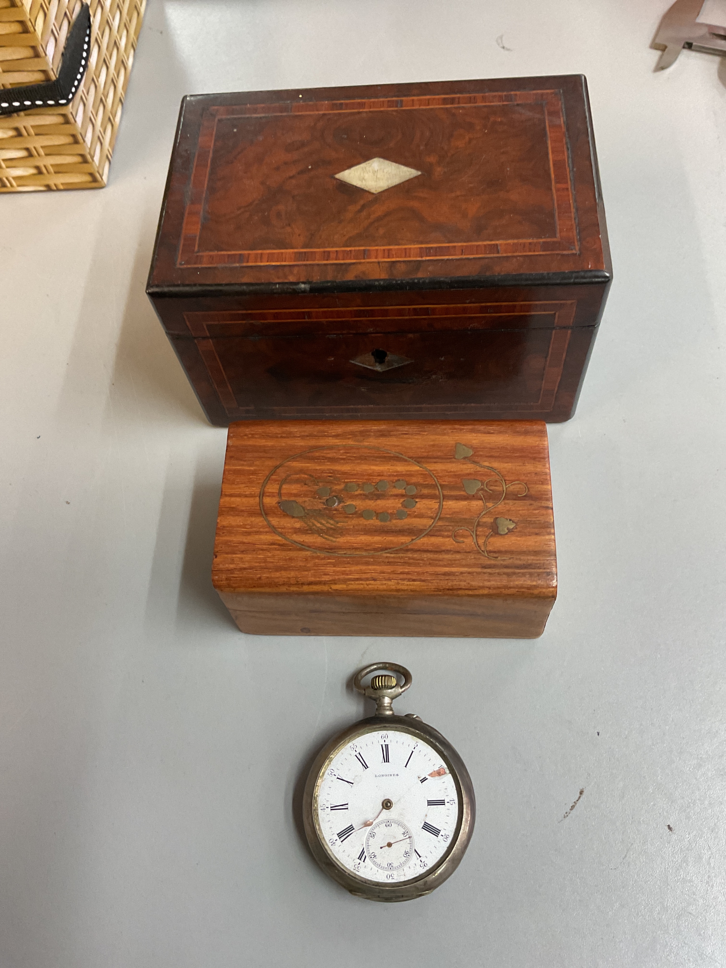Longines pocket watch a/f and two vintage boxes.